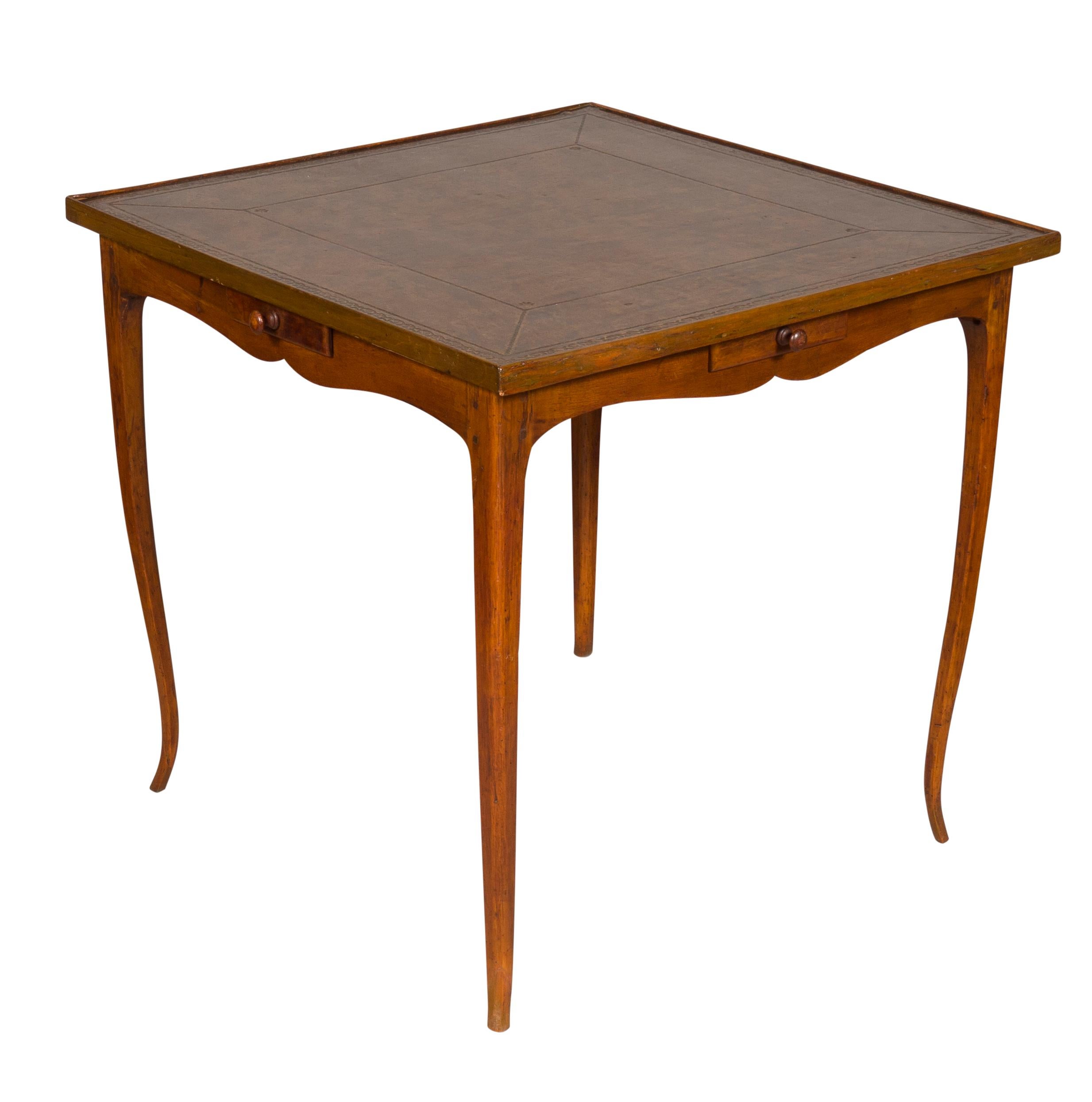 Leather Louis XV Walnut Games Table For Sale