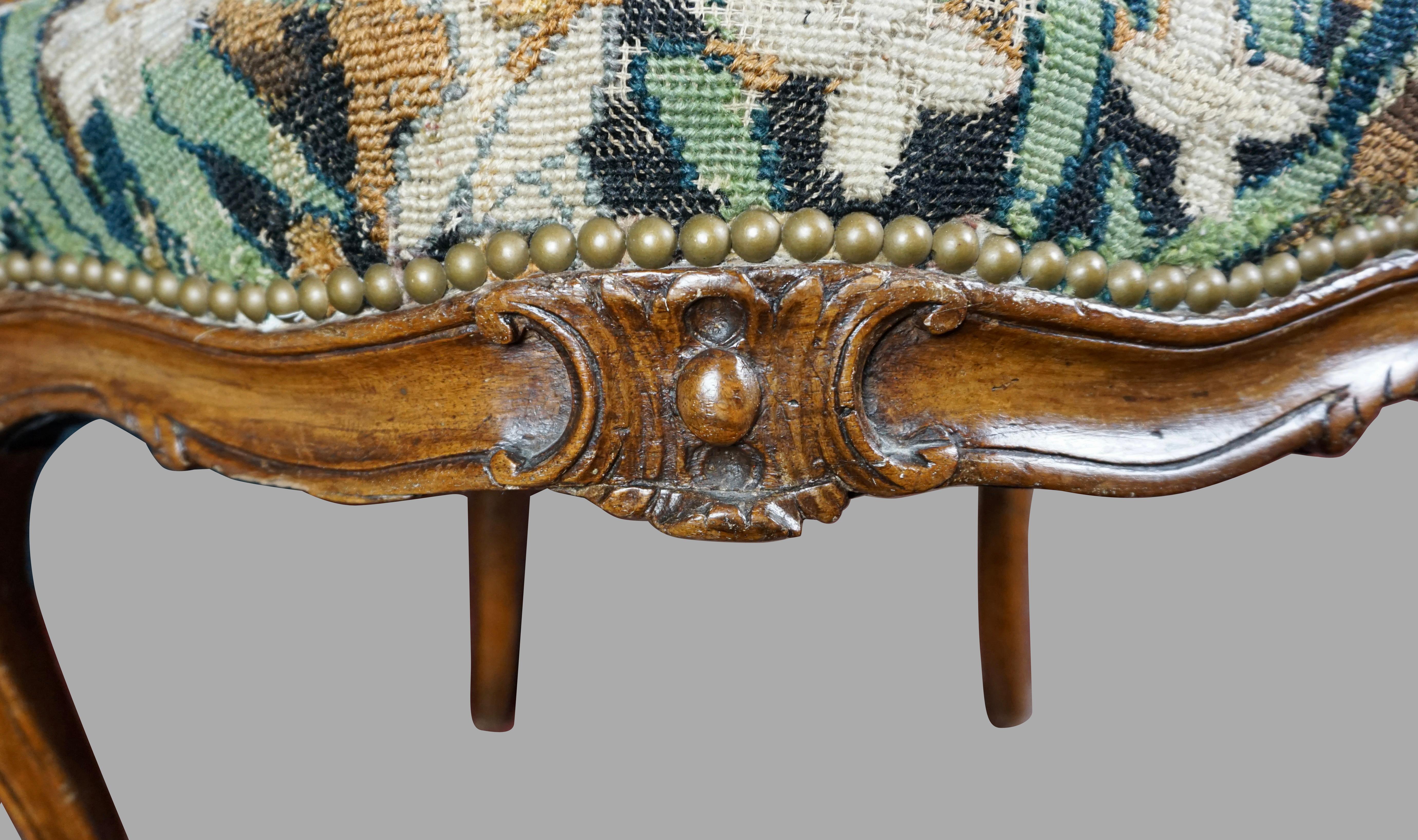 Louis XV Walnut Needlepoint Upholstered Armchair 5