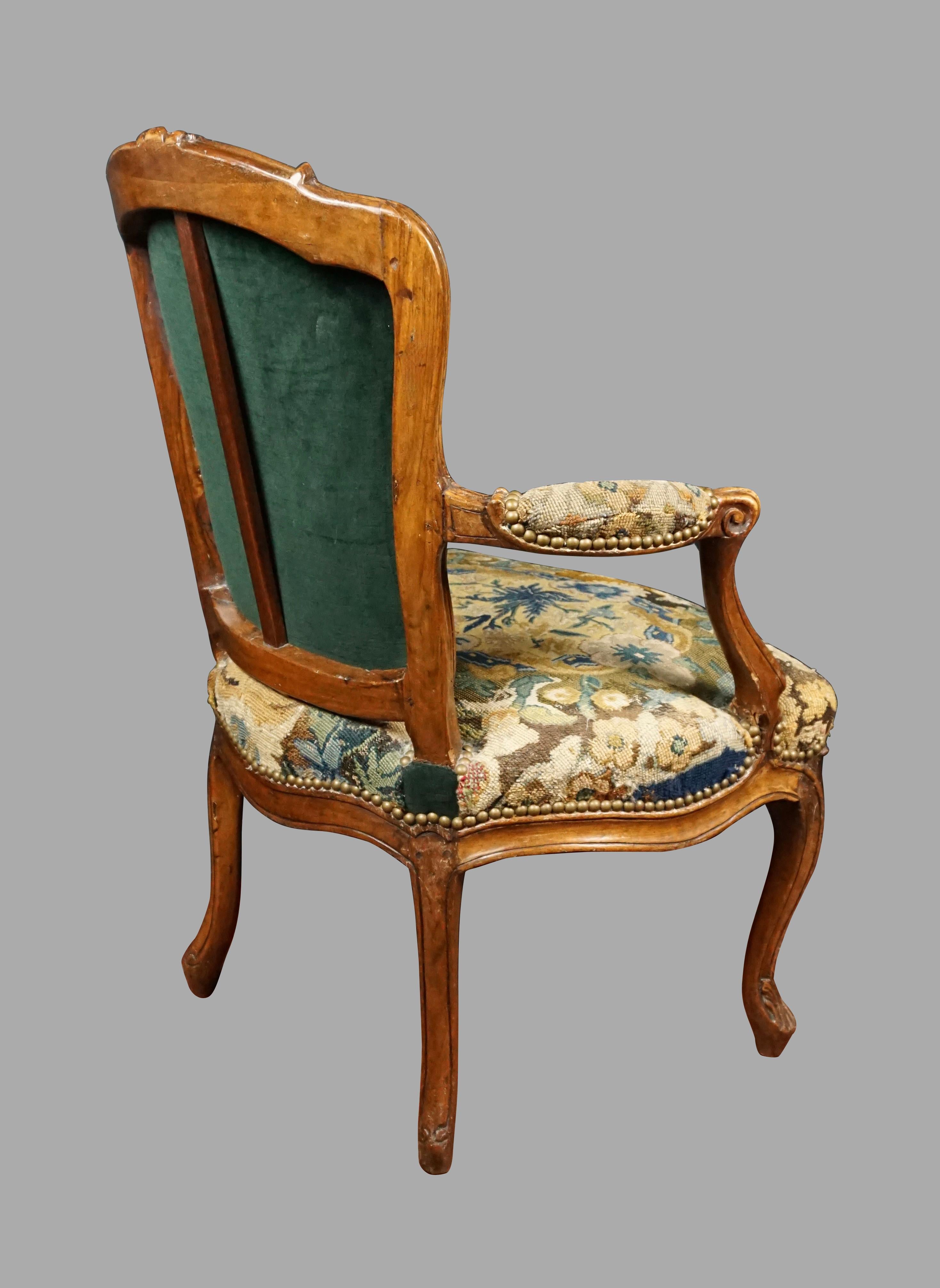 Louis XV Walnut Needlepoint Upholstered Armchair 9