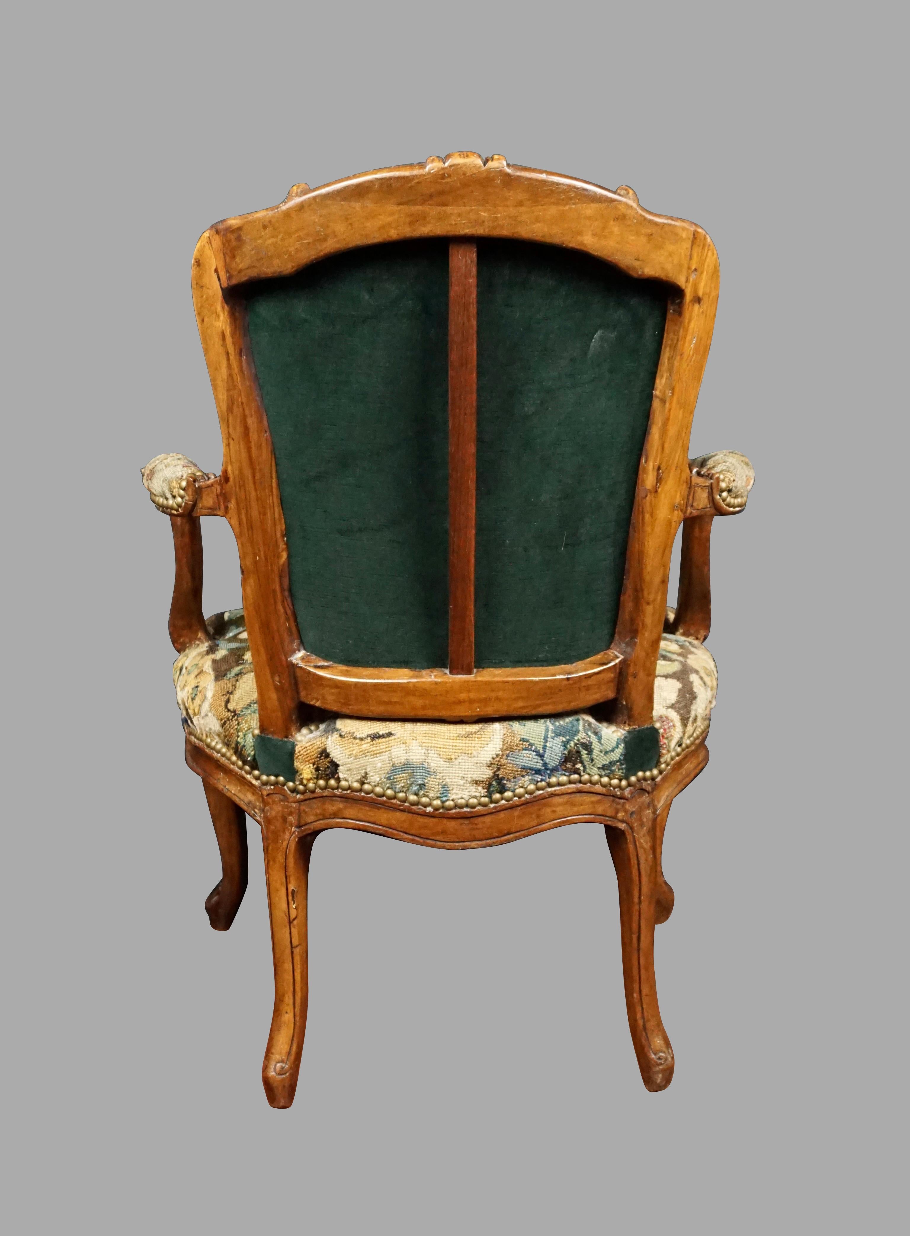 Louis XV Walnut Needlepoint Upholstered Armchair 10