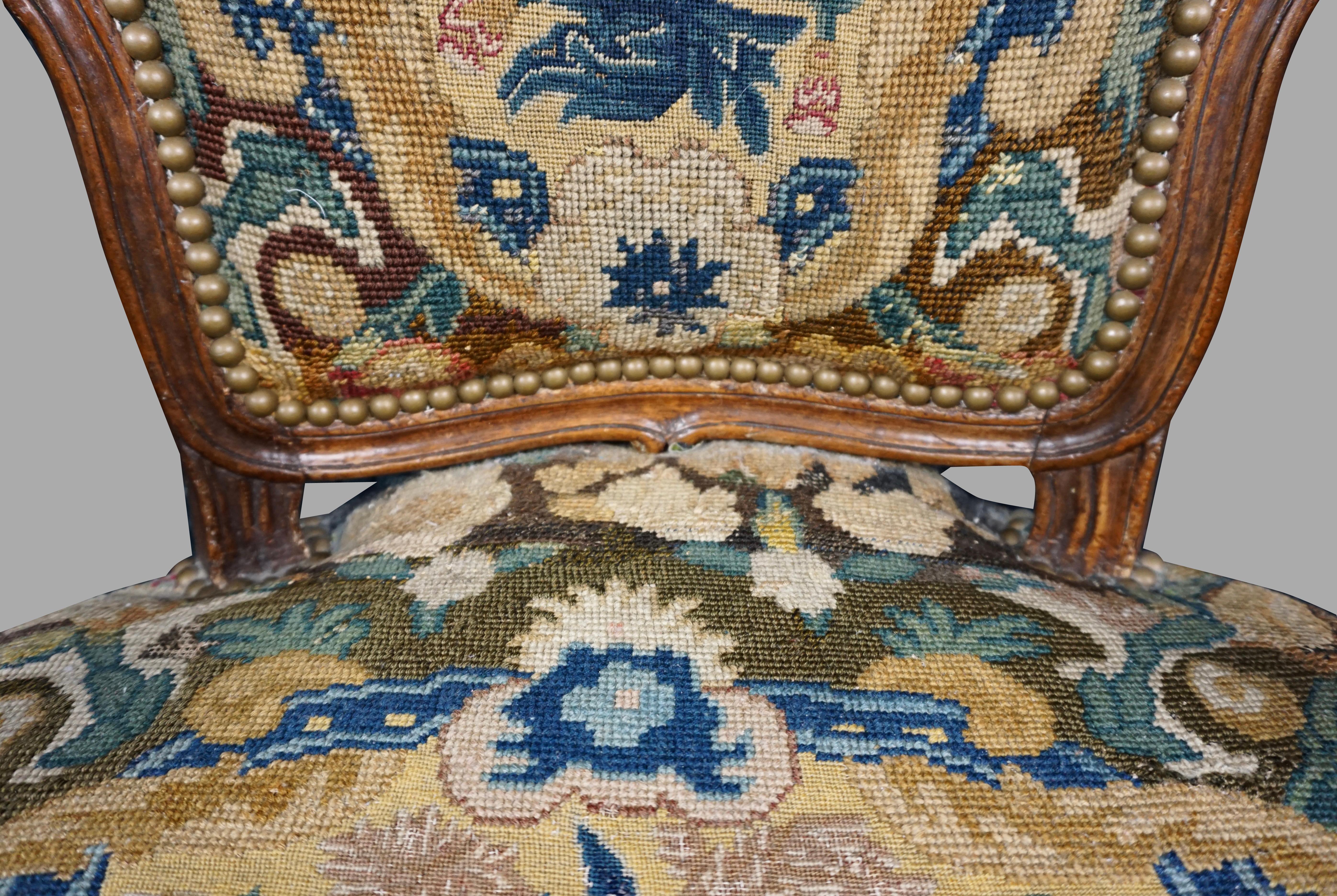 Louis XV Walnut Needlepoint Upholstered Armchair 12