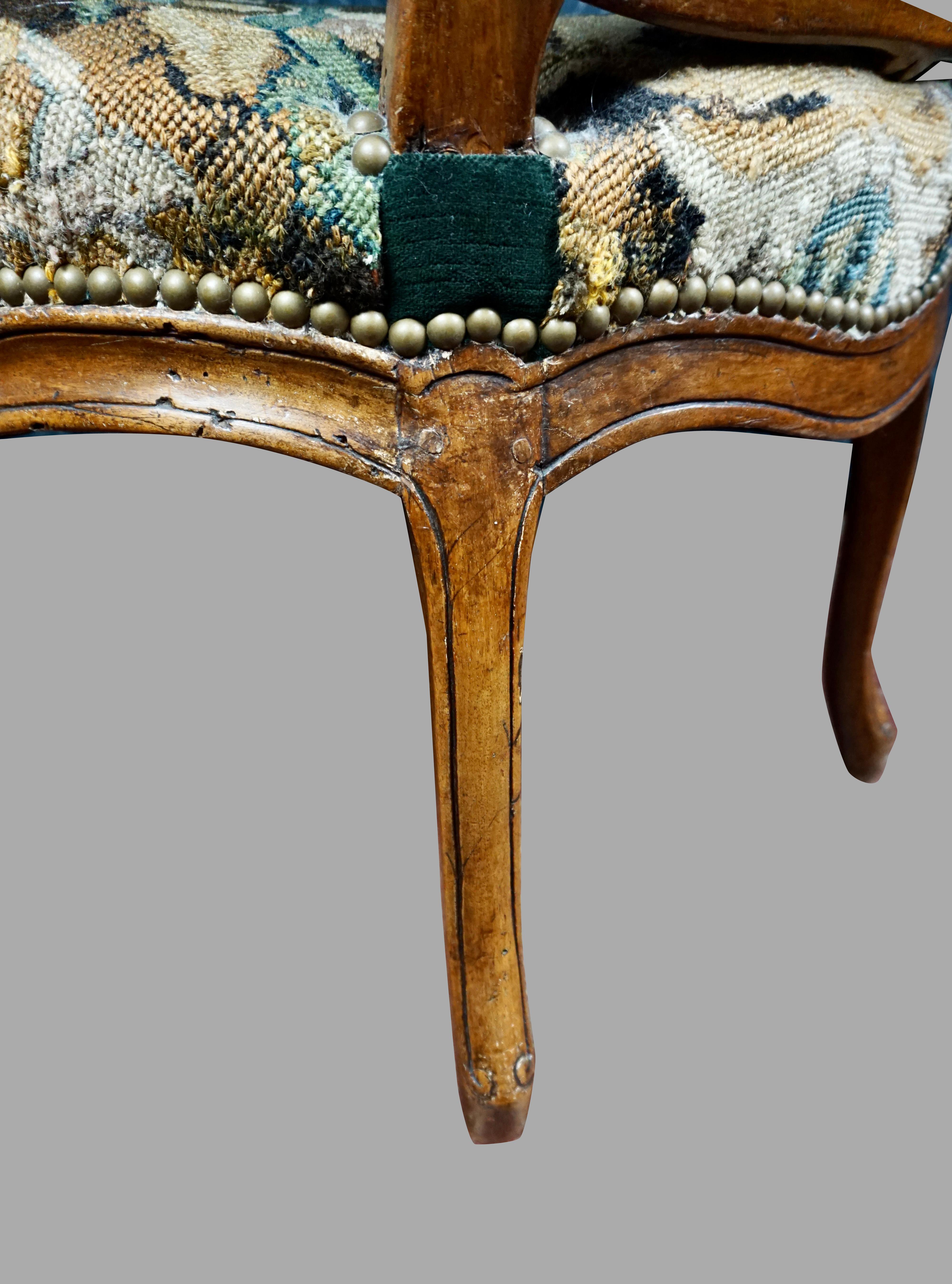Louis XV Walnut Needlepoint Upholstered Armchair 3