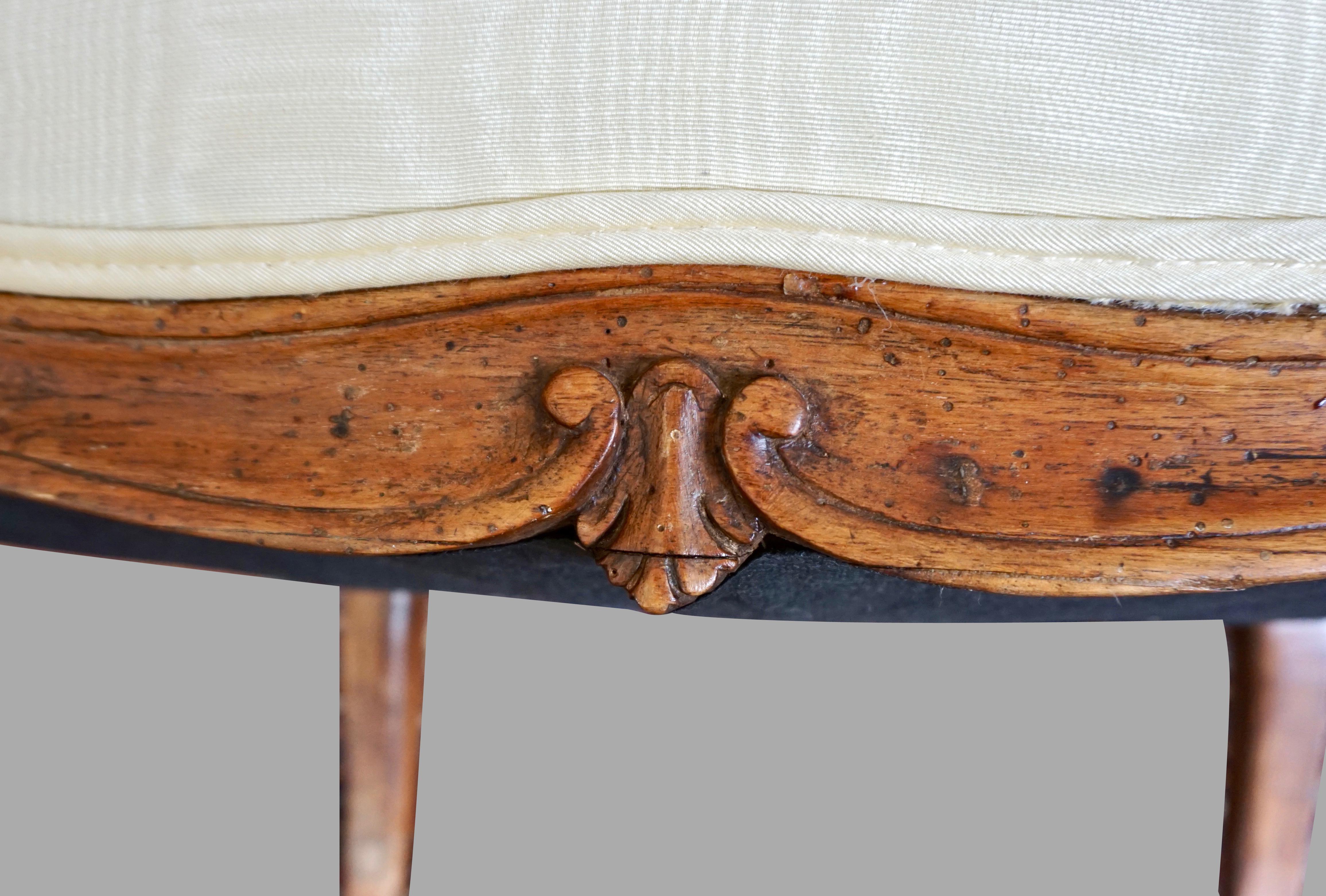 Louis XV Walnut Silk Upholstered Open Arm Chair 2
