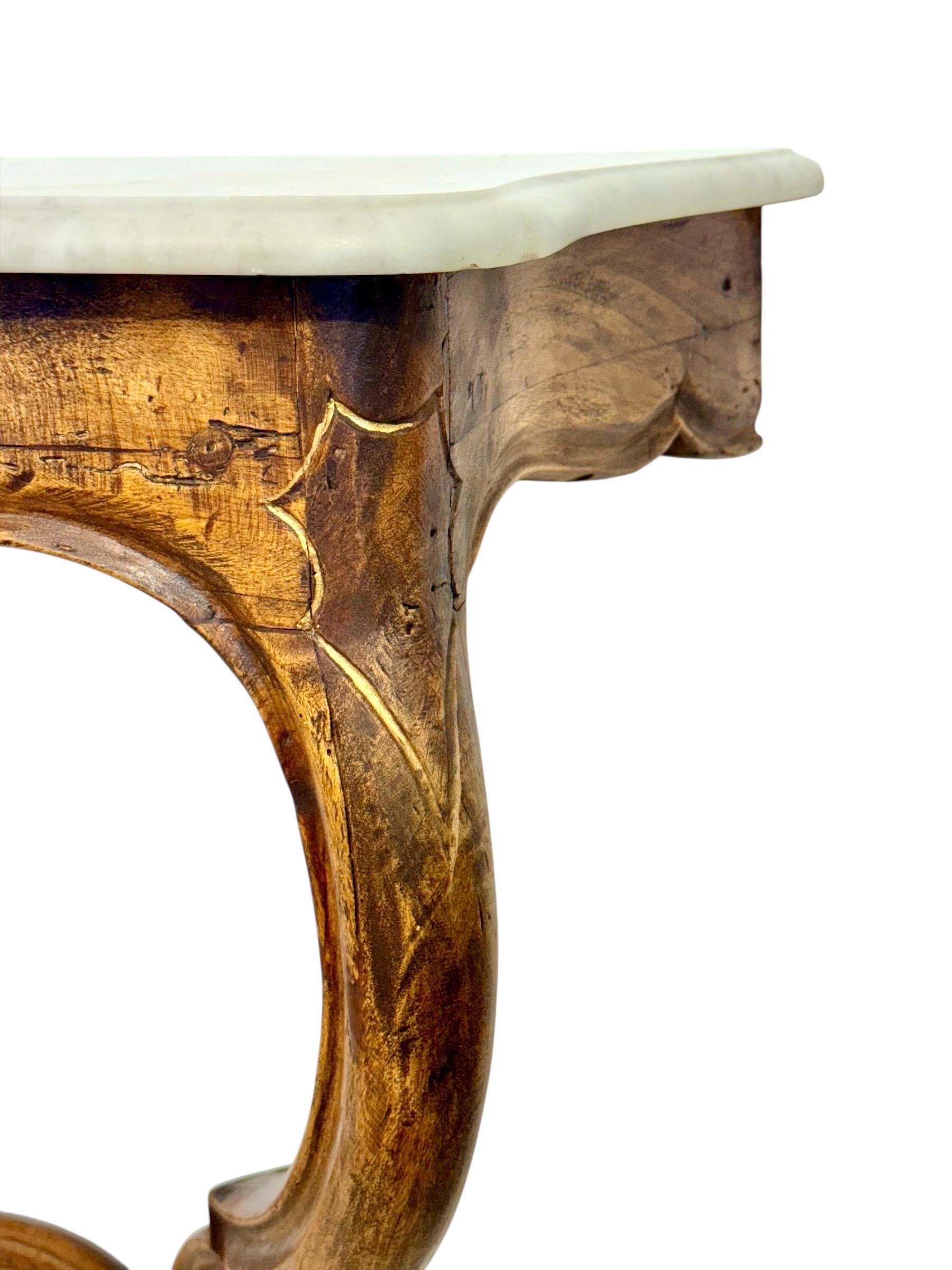 Louis XV Walnut Wall Console with Carrara Marble, c.1890 For Sale 5