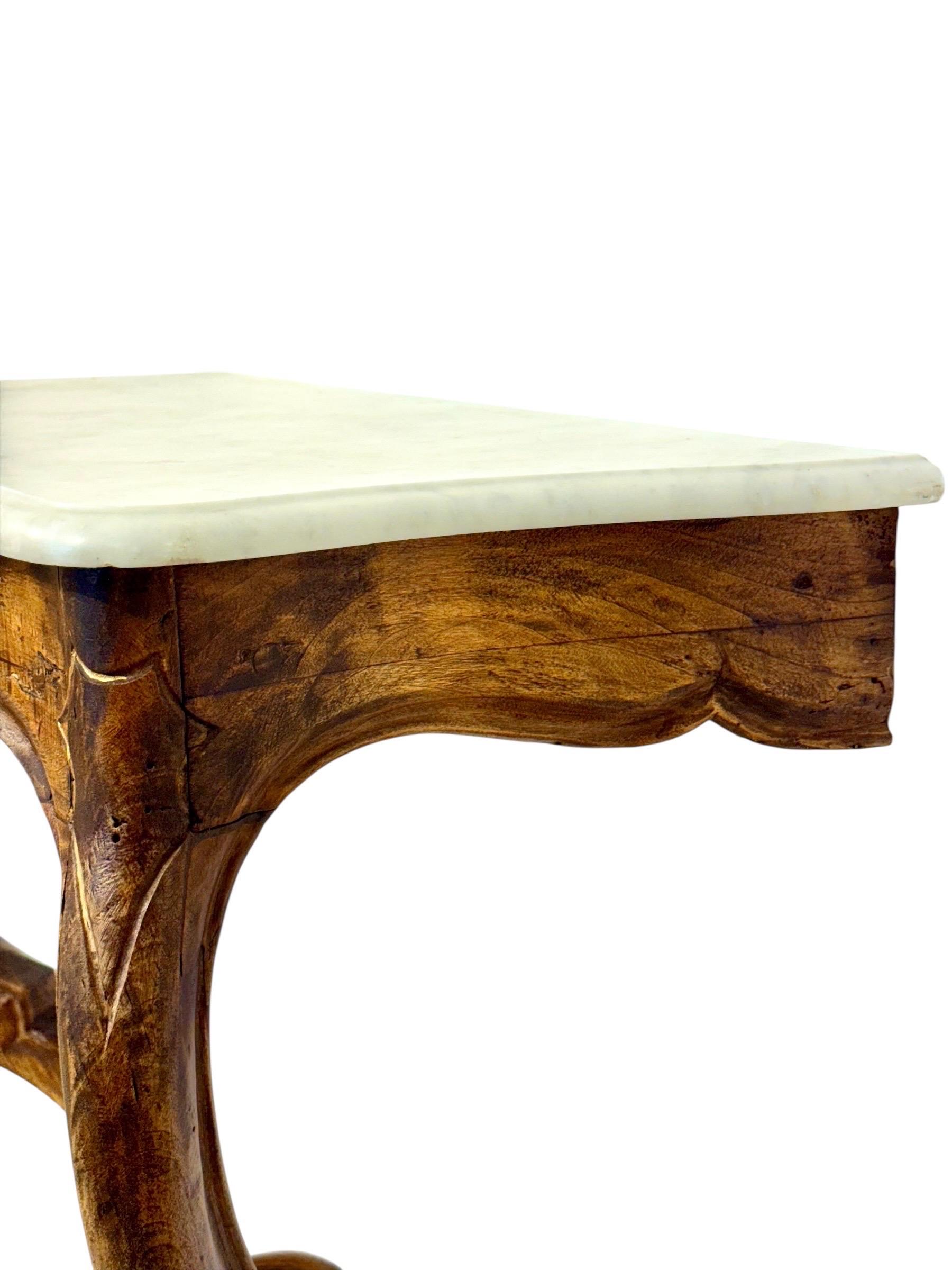 Louis XV Walnut Wall Console with Carrara Marble, c.1890 For Sale 7