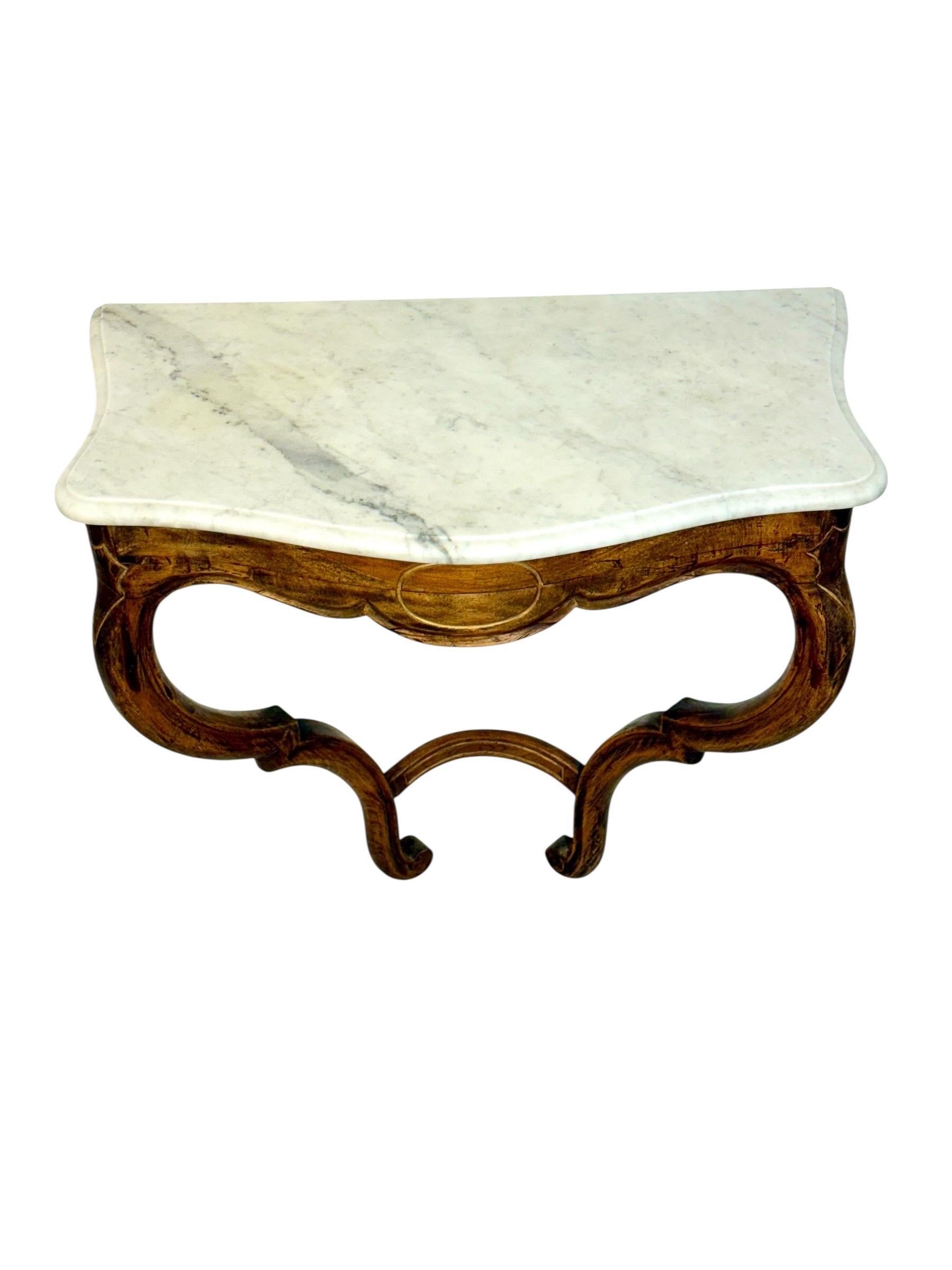 Louis XV Walnut Wall Console with Carrara Marble, c.1890 For Sale 8