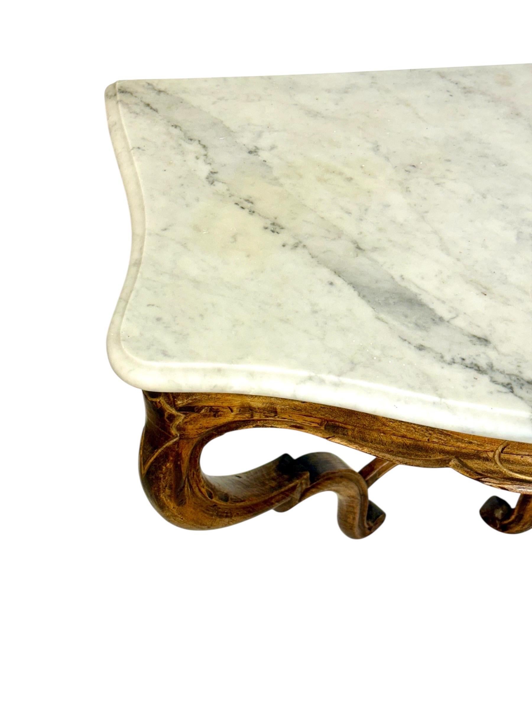 French Louis XV Walnut Wall Console with Carrara Marble, c.1890 For Sale