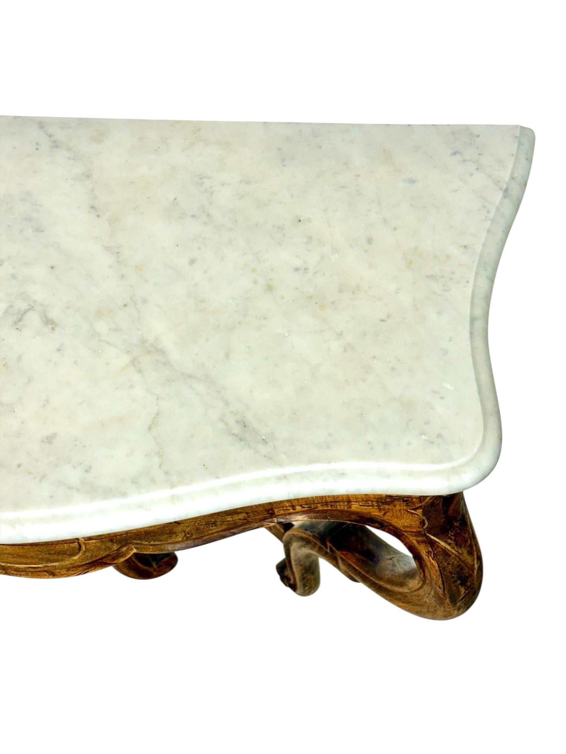 Louis XV Walnut Wall Console with Carrara Marble, c.1890 For Sale 2