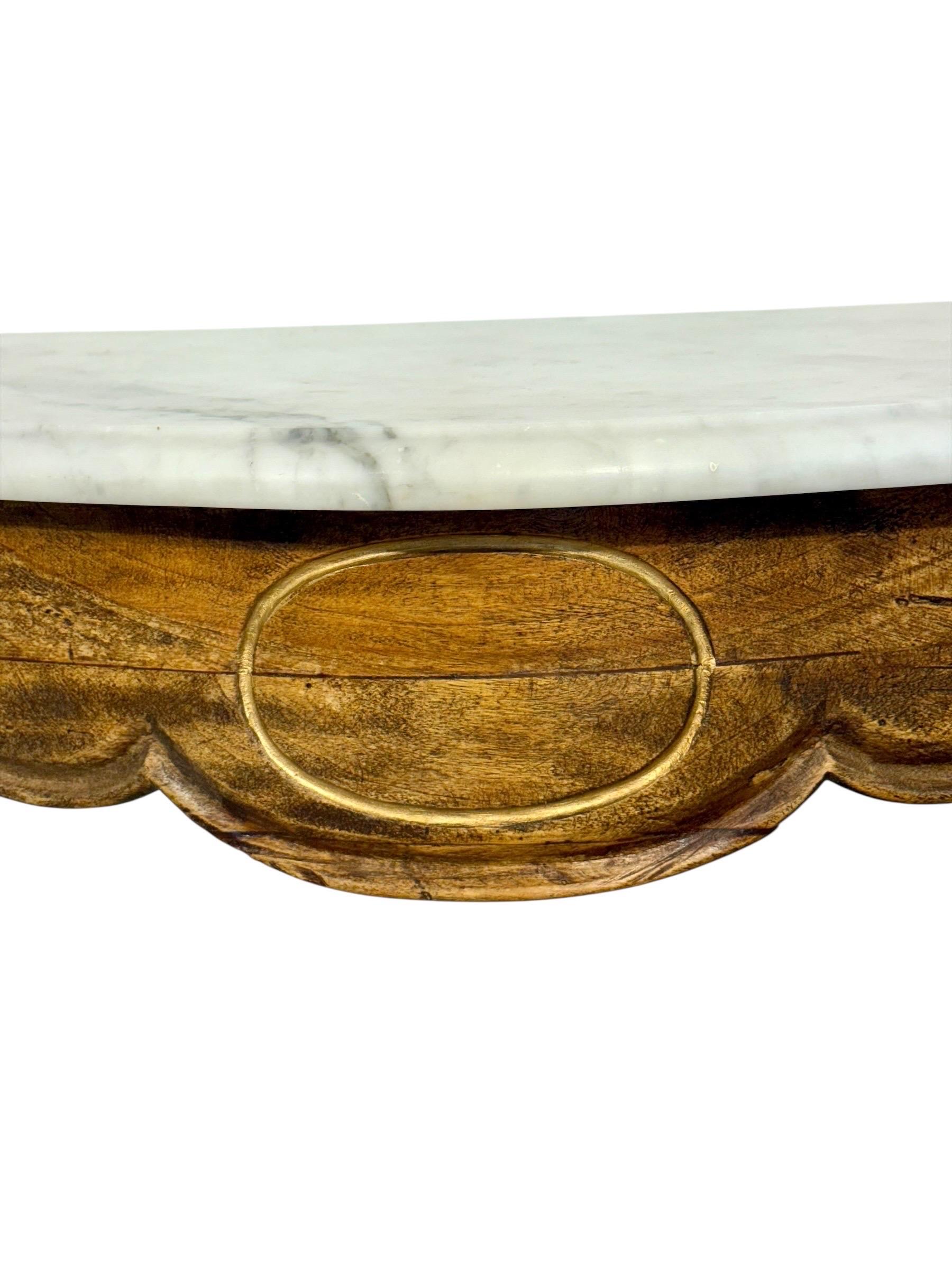 Louis XV Walnut Wall Console with Carrara Marble, c.1890 For Sale 4