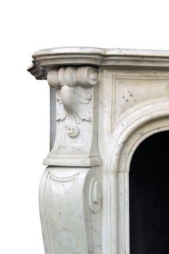 Louis XV White Carrara Marble Mantle Fireplace, 19th Century