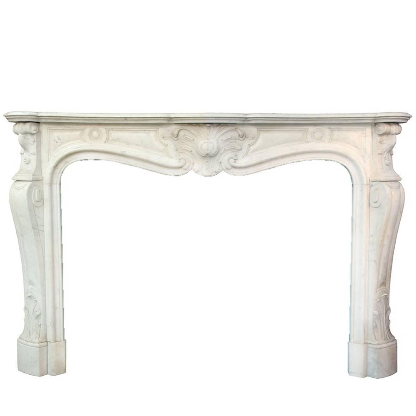 Louis XV White Carrara Marble Mantle Fireplace, 19th Century