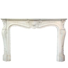 Louis XV White Carrara Marble Mantle Fireplace, 19th Century