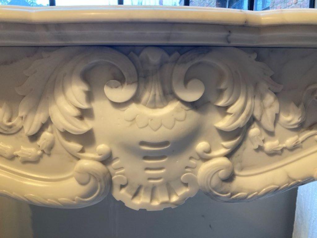Beautiful Louis XV white marble fireplace mantel, dating from the 19th century