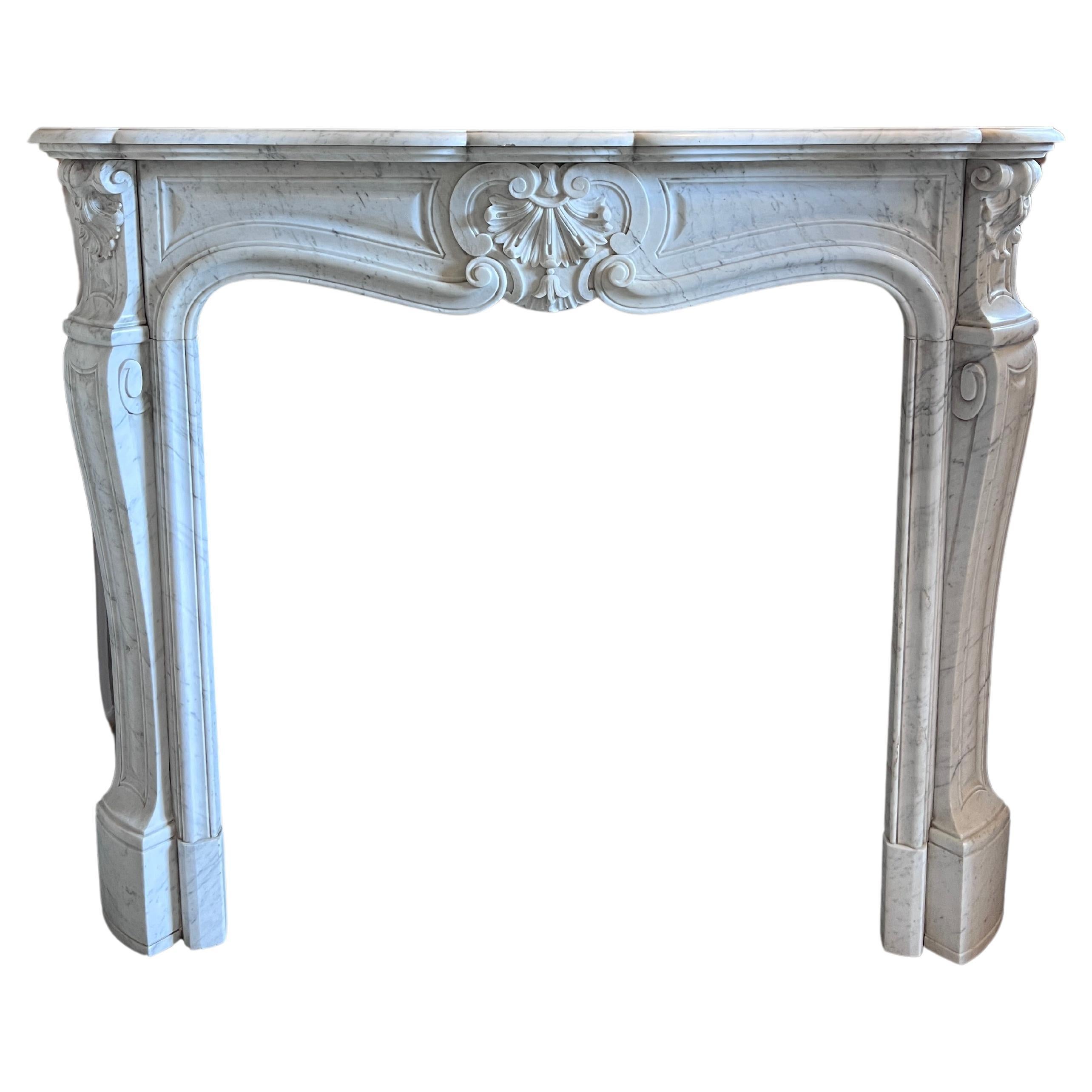 Louis XV White Marble Fireplace Mantel For Sale