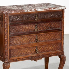 Louis XV/XVI Style Carved Walnut Commode with Marble Top - Iris Apfel Collection