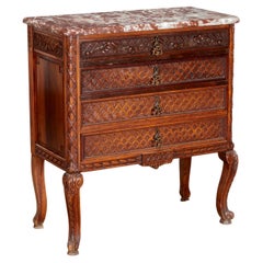 Louis XV/XVI Style Carved Walnut Commode with Marble Top - Iris Apfel Collection