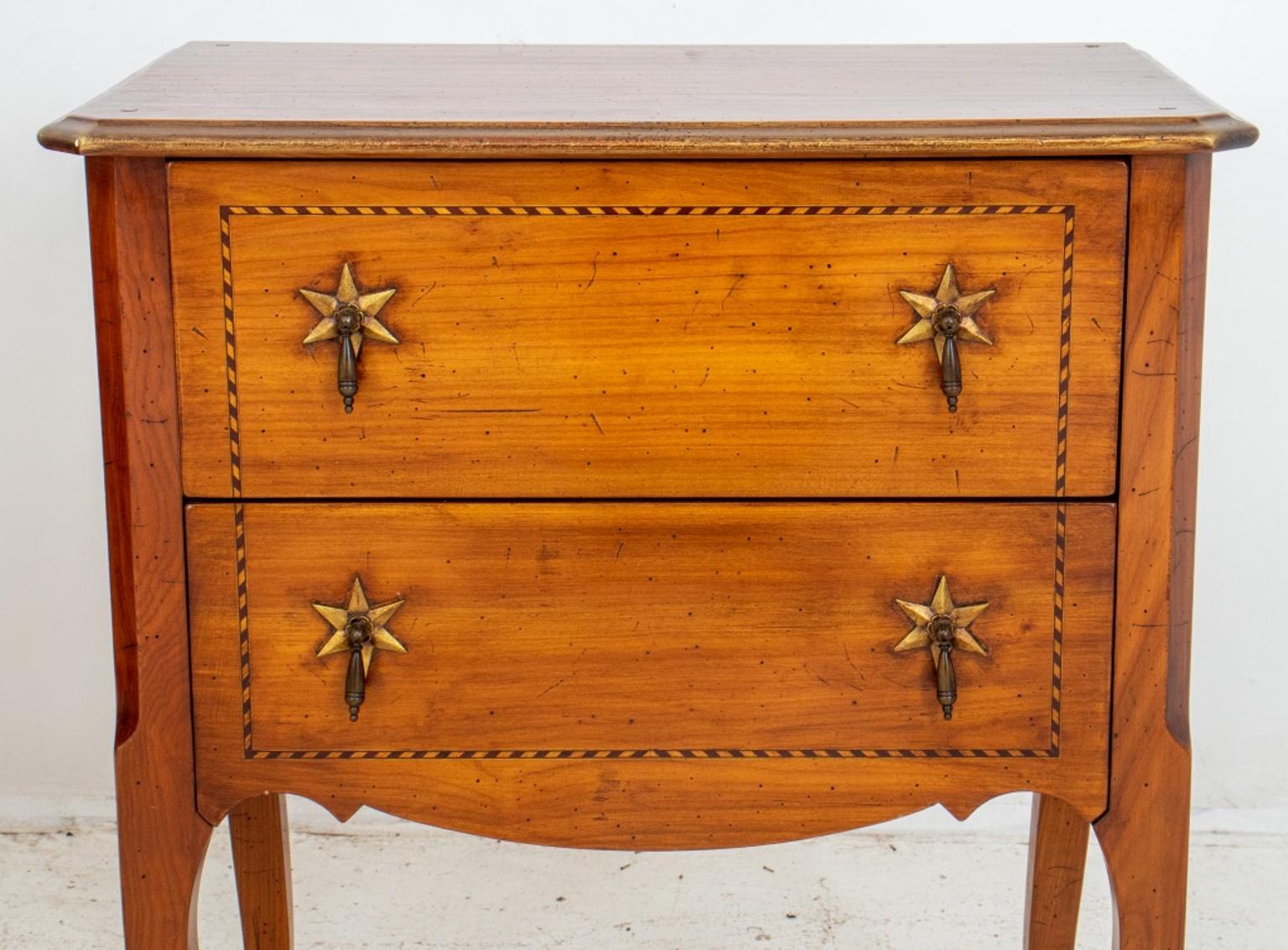 French Louis XV / XVI Provincial Transitional style pair of inlaid fruitwood diminutive dressers or 