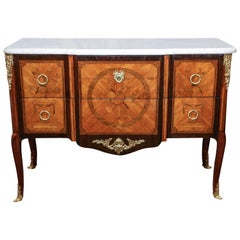 Louis XV/XVI-Style King Wood and White Marble-Top Commode