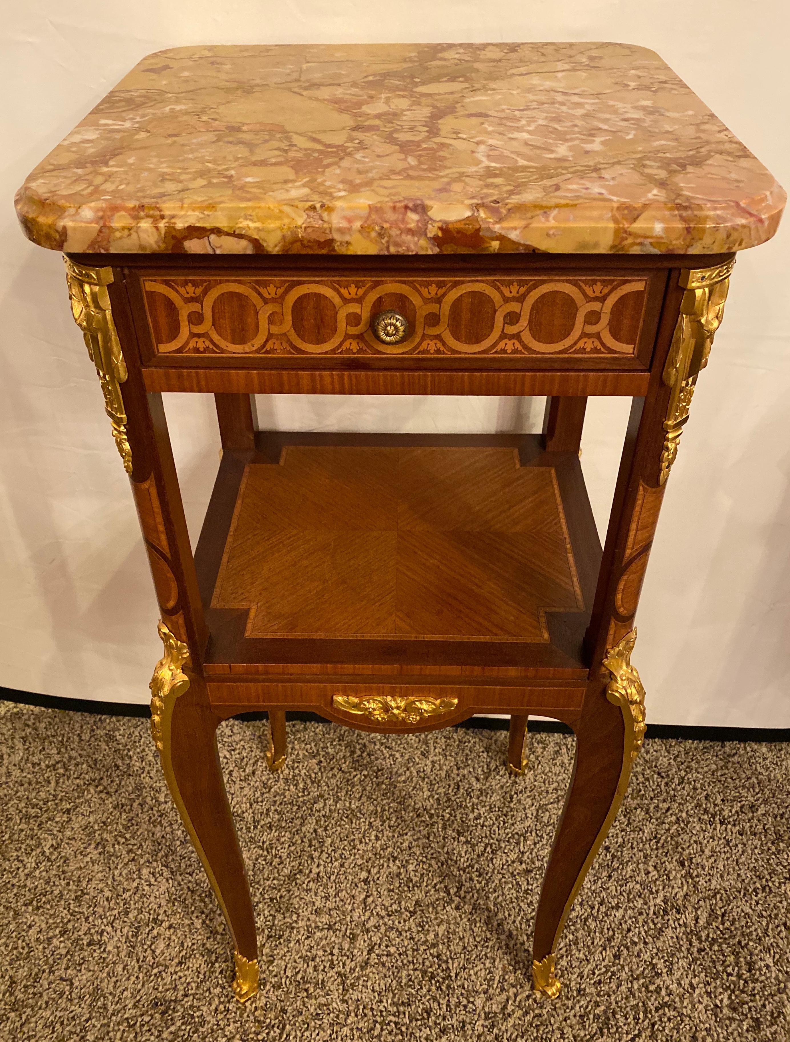 French Louis XV-XVI Style Marble-Top Side Table End Table Pedestal, Transitional For Sale