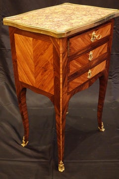Louis XV/XVI Transitional Marquetry Chevet with Red Leather Writing Surface
