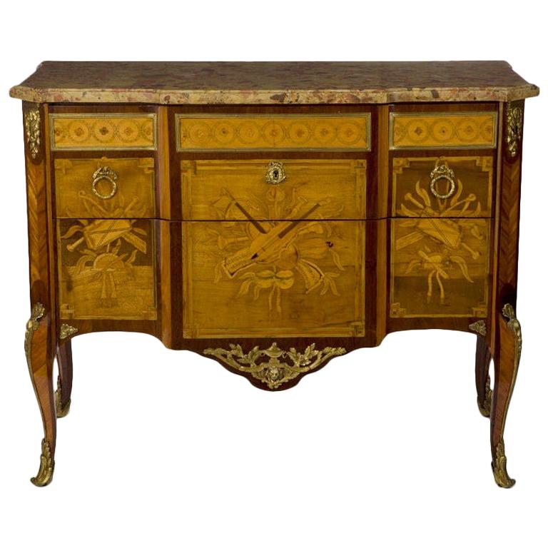 Louis XV/XVI Transitional Ormolu Mounted Marquetry Commode by Ohneberg