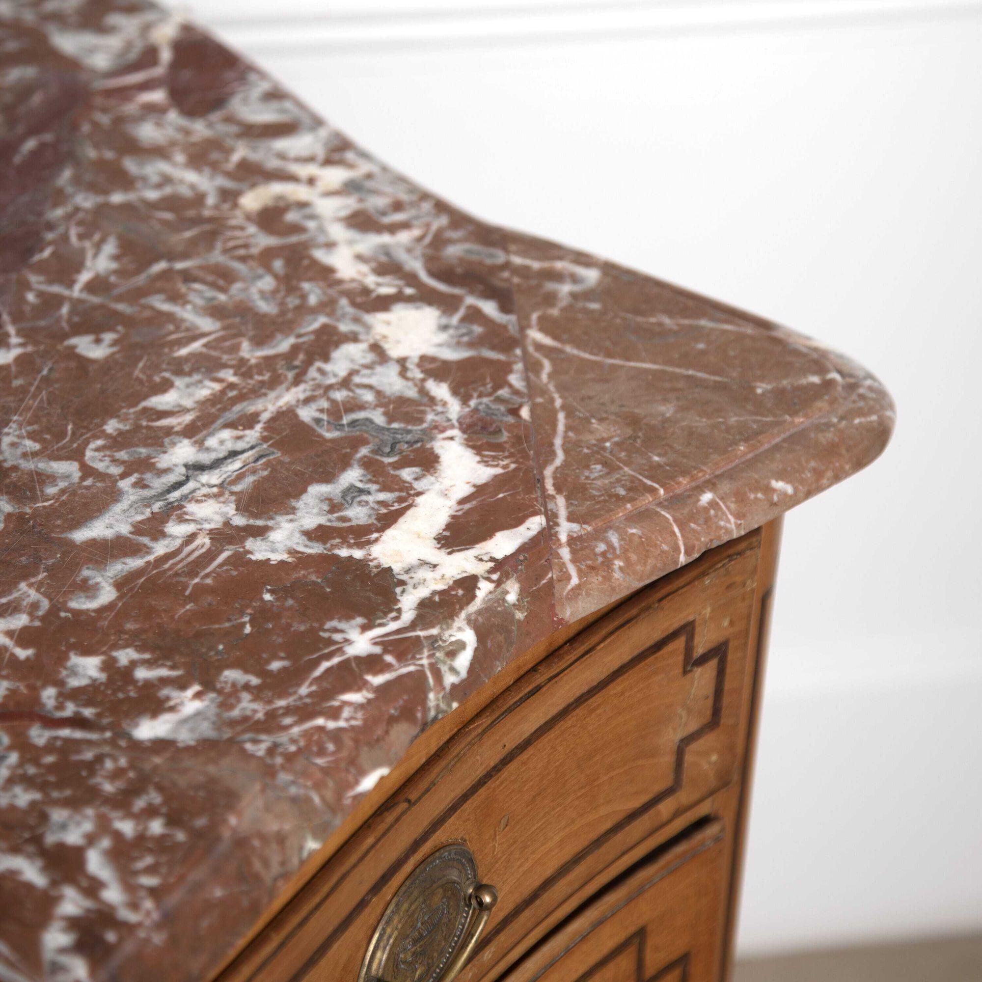 Marble Louis XV/XVI Transitional Satinwood Commode For Sale
