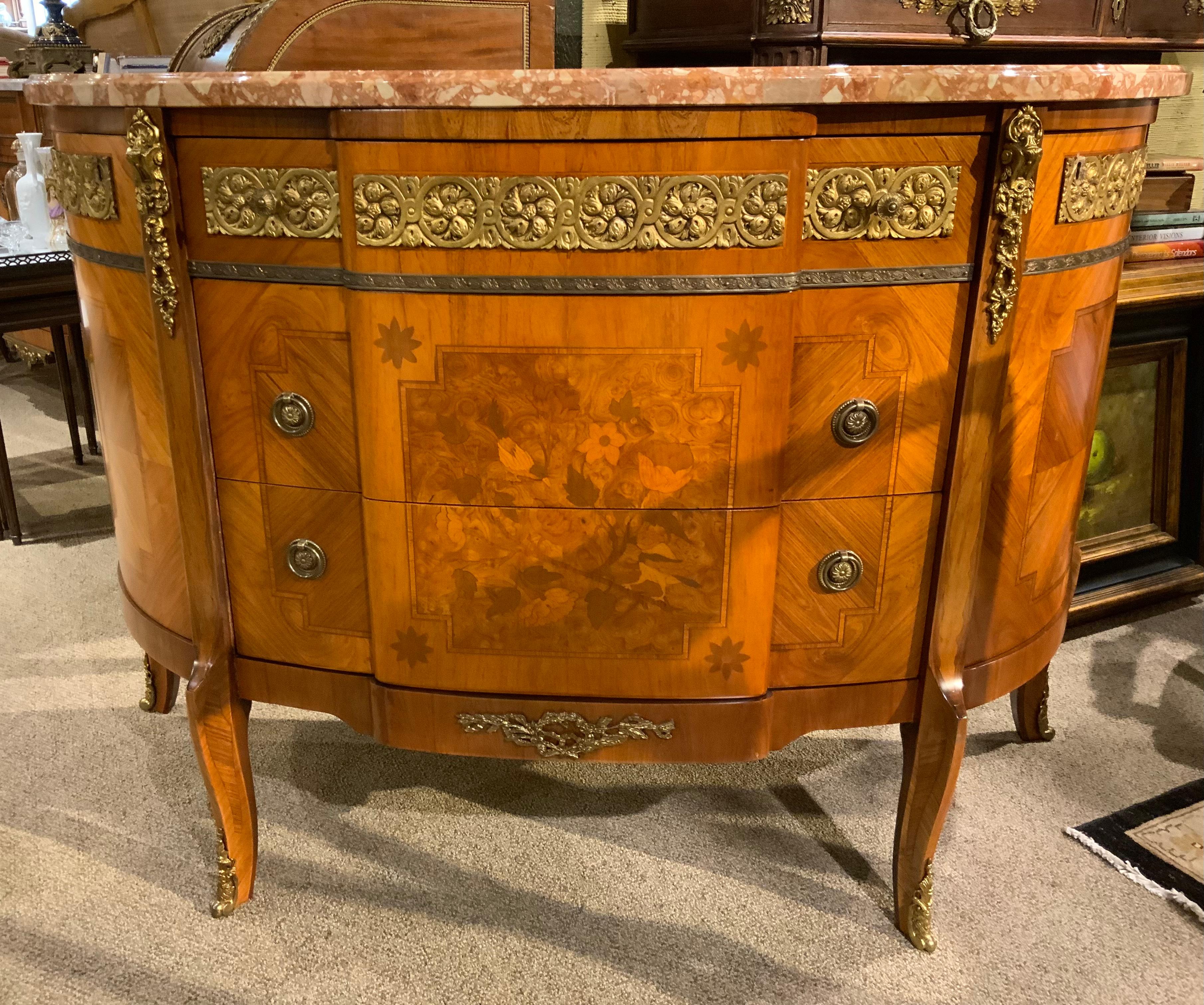 French Louis XV/XVI, Transitional Style Kingwood and Breche Marble Top Commode