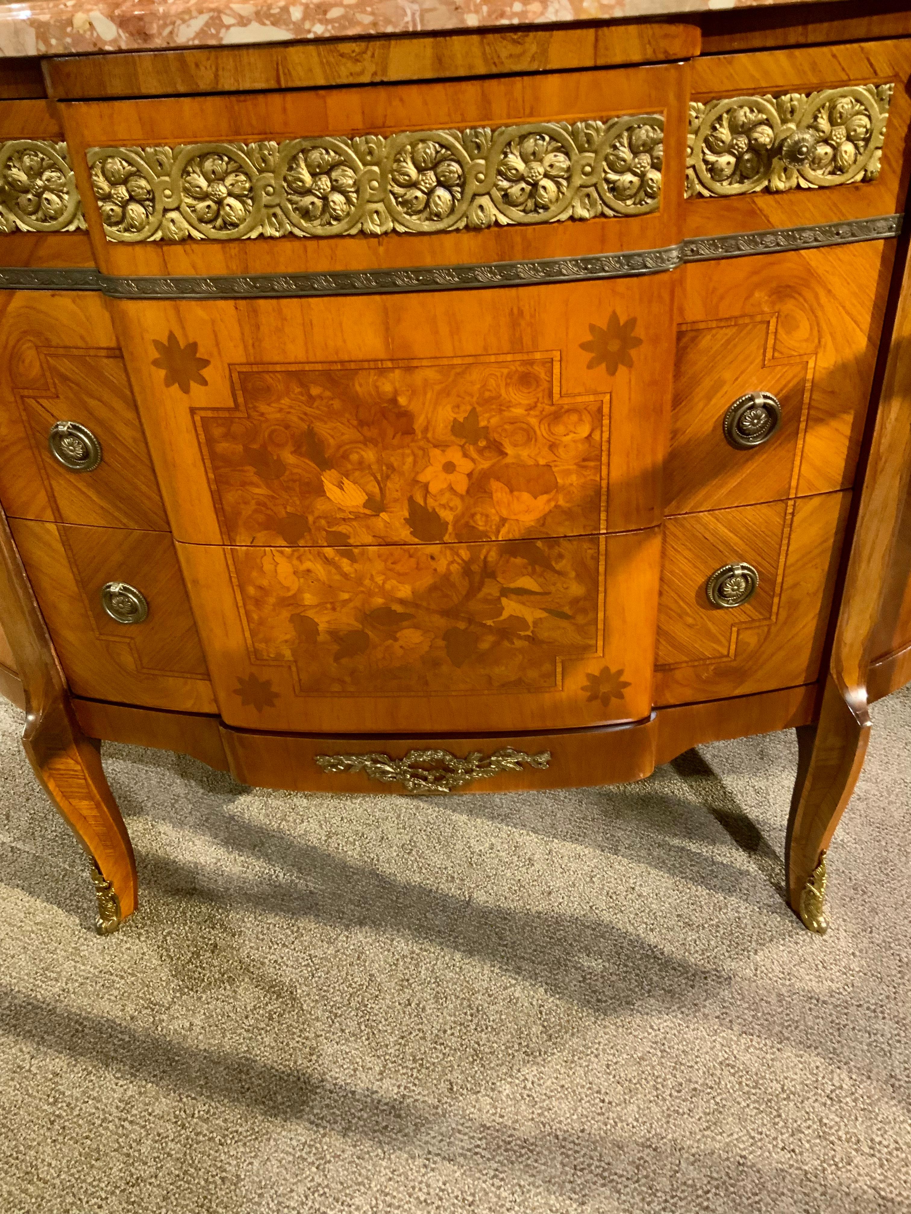 Louis XV/XVI, Transitional Style Kingwood and Breche Marble Top Commode 1