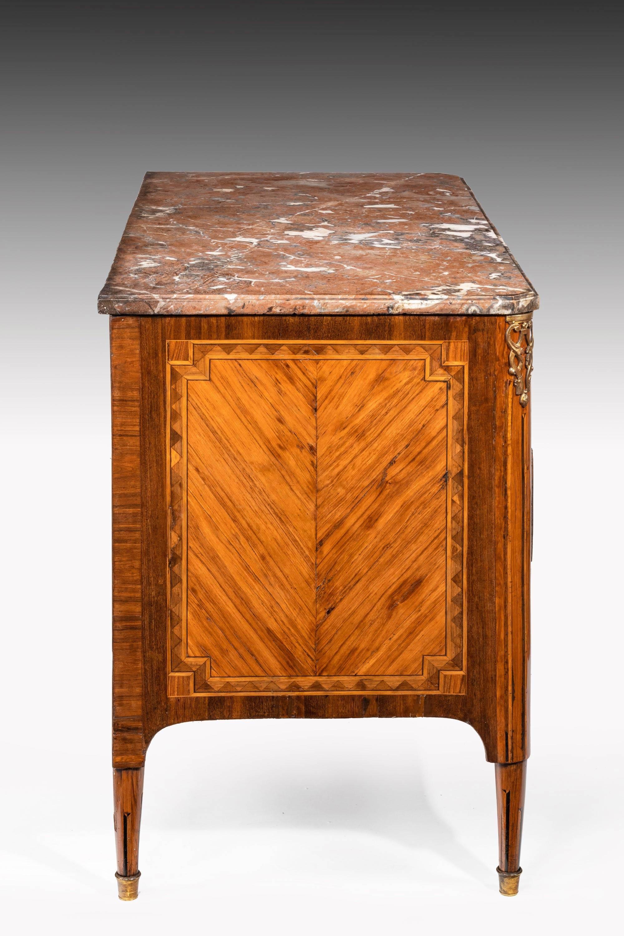 Louis XV/XVI Transitional Tulipwood and Amaranth Marble Commode 4
