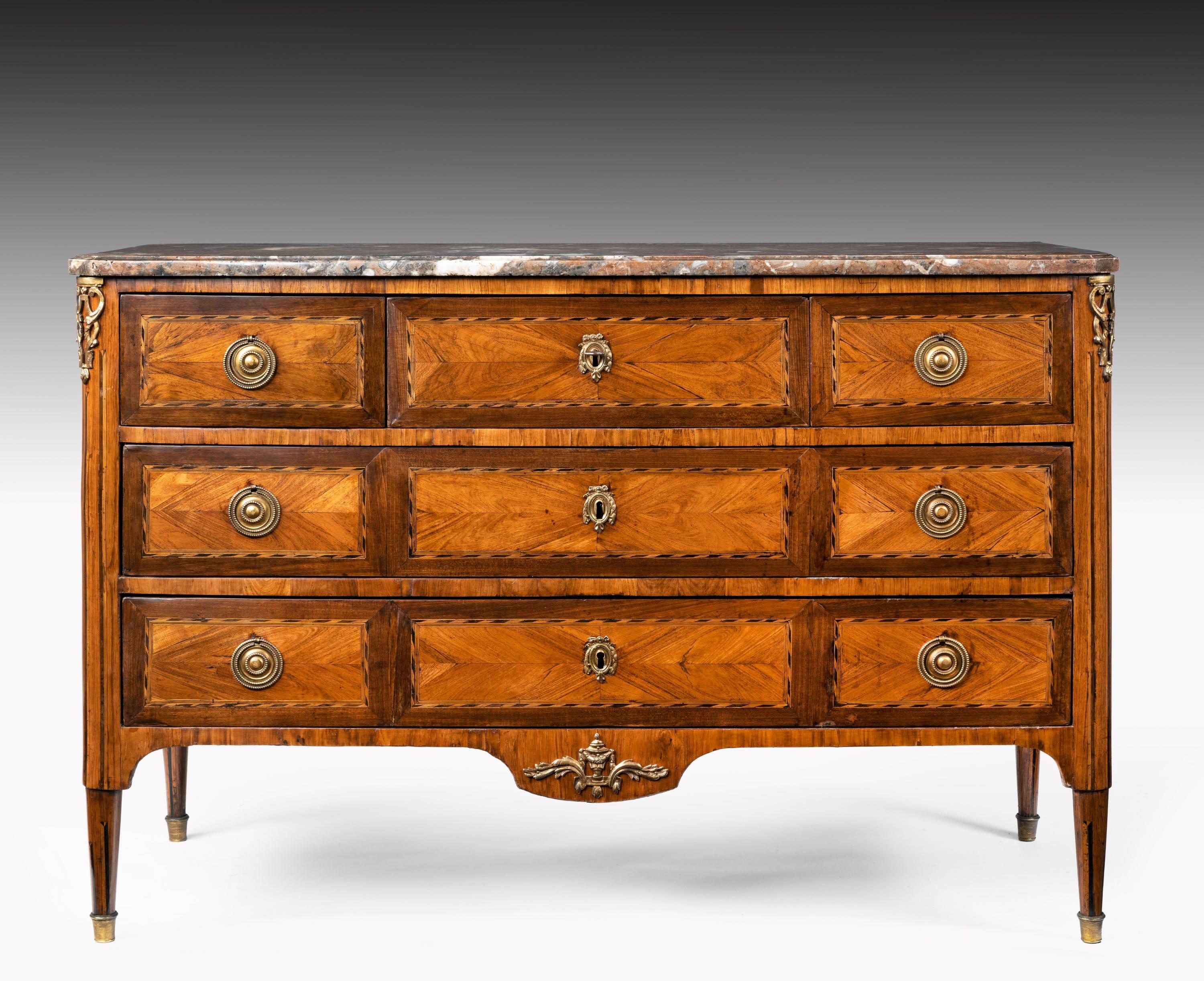 French Louis XV/XVI Transitional Tulipwood and Amaranth Marble Commode
