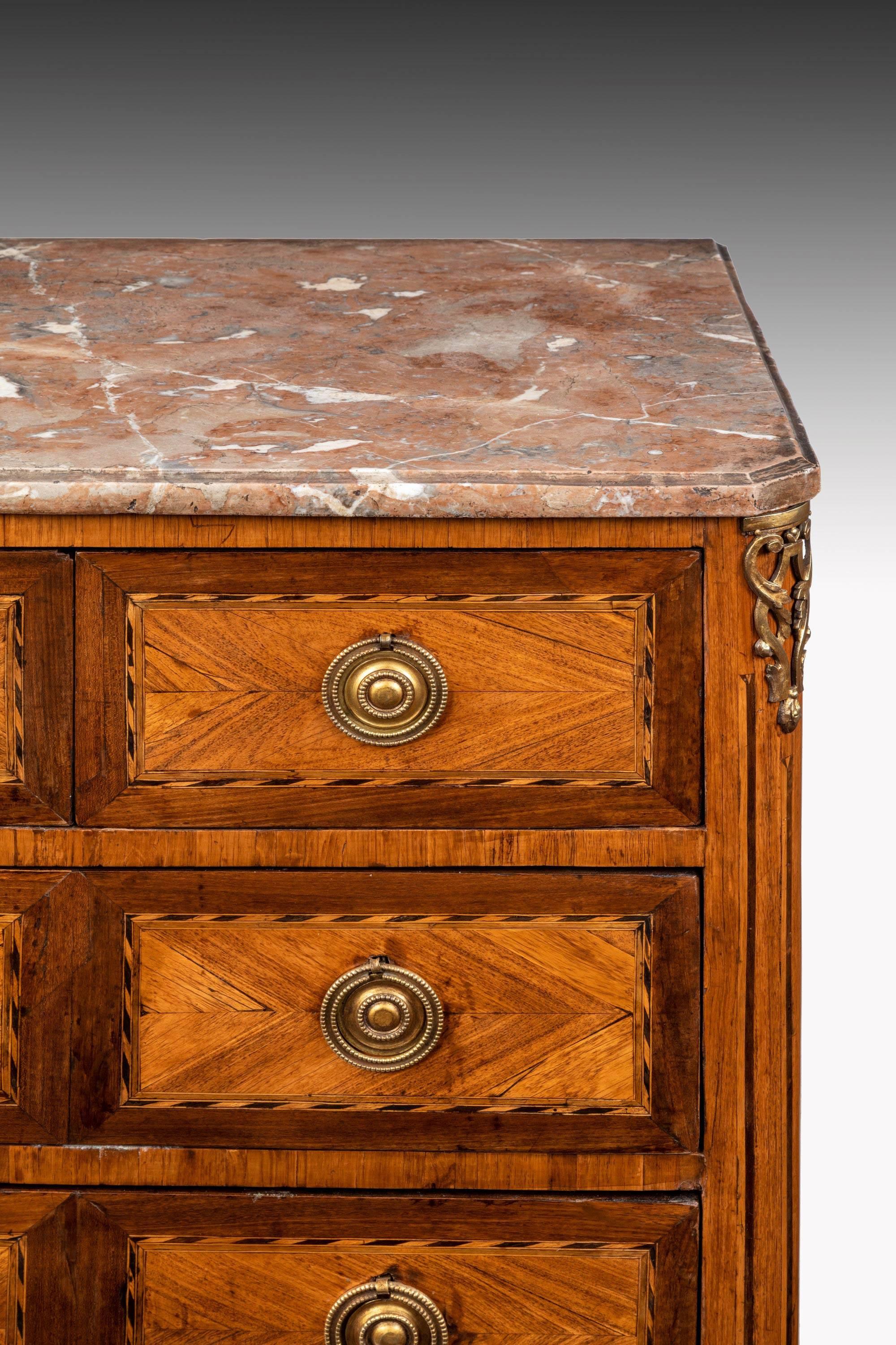 Louis XV/XVI Transitional Tulipwood and Amaranth Marble Commode 1