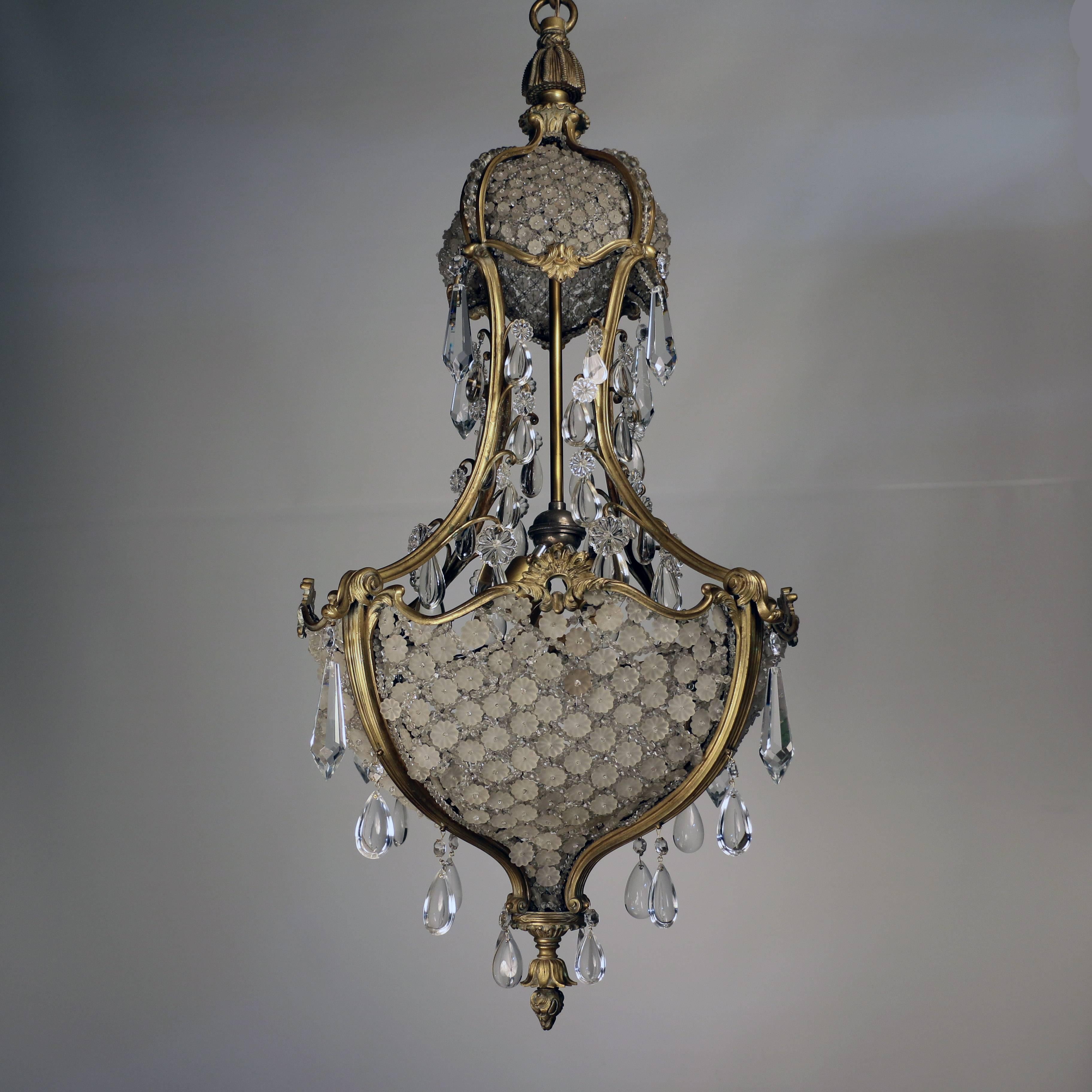 French Louis XV1 Style Bronze and  Lead Crystal Chandelier For Sale
