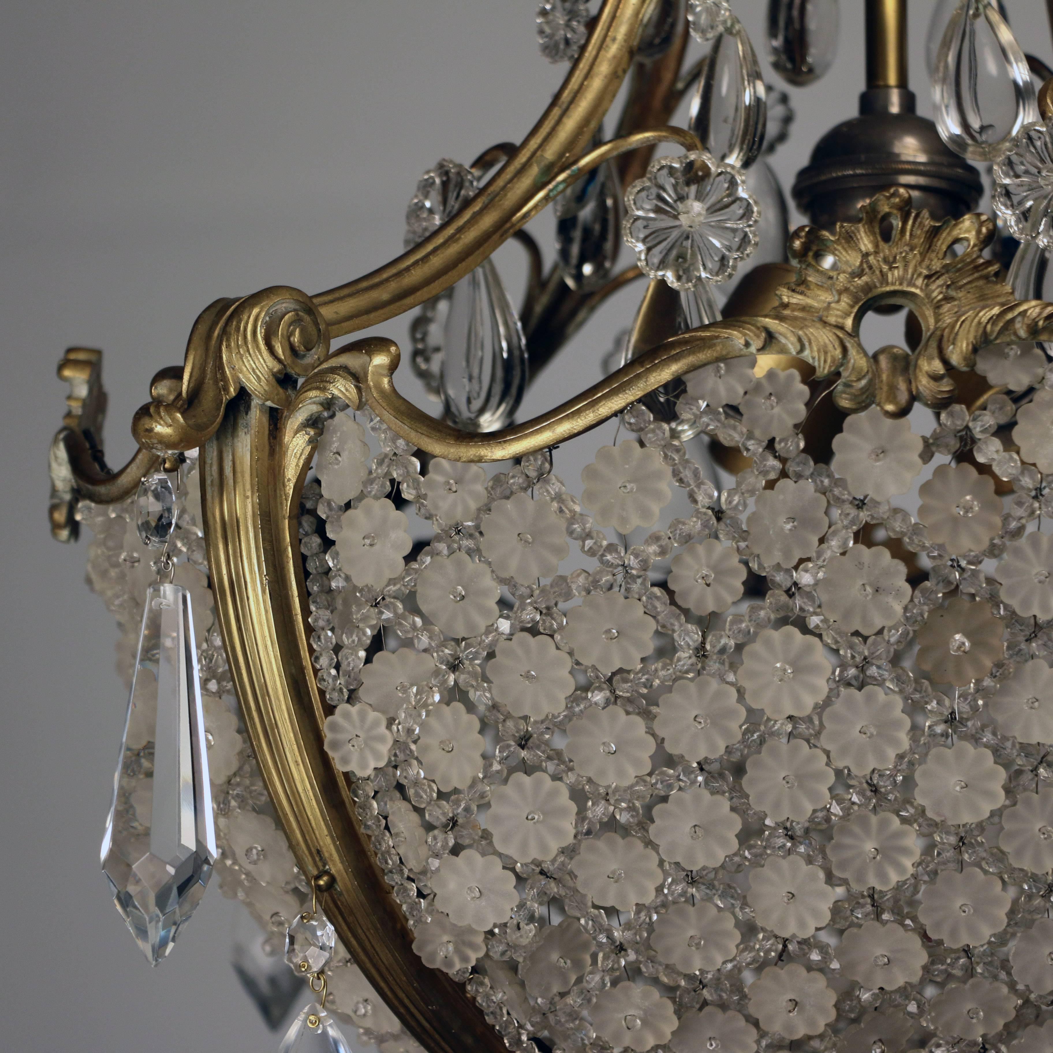 20th Century Louis XV1 Style Bronze and  Lead Crystal Chandelier For Sale