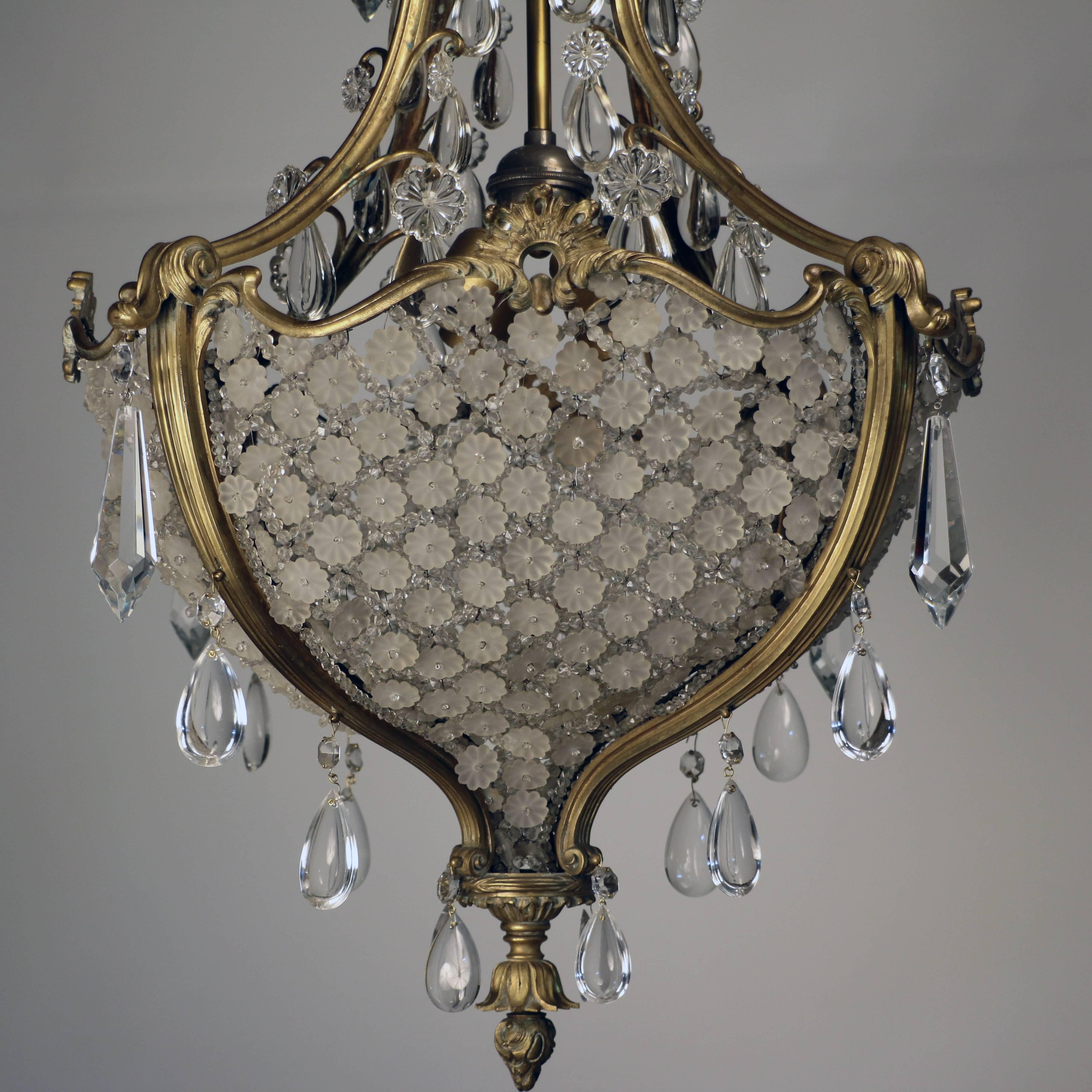 Brass Louis XV1 Style Bronze and  Lead Crystal Chandelier For Sale