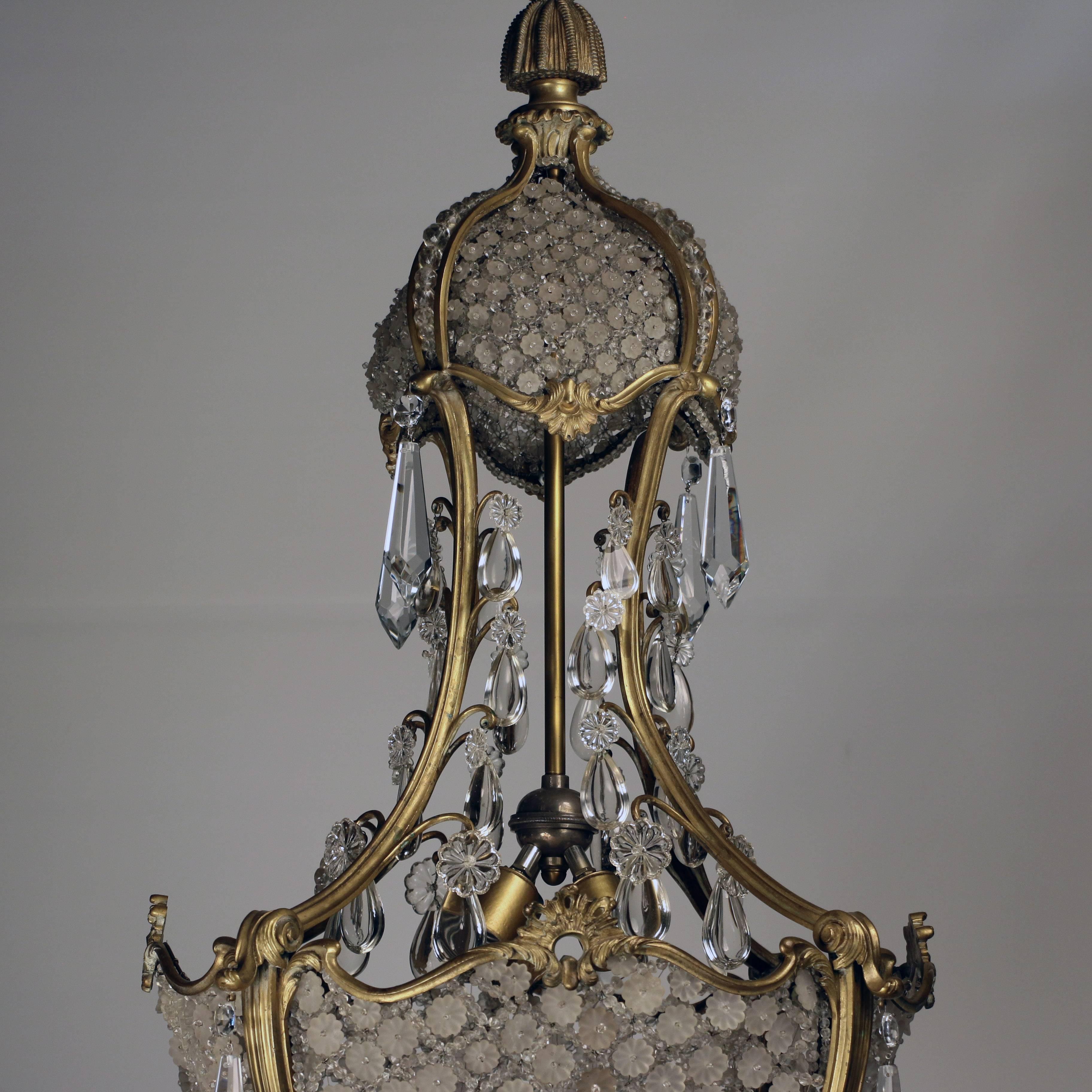 Louis XV1 Style Bronze and  Lead Crystal Chandelier For Sale 3
