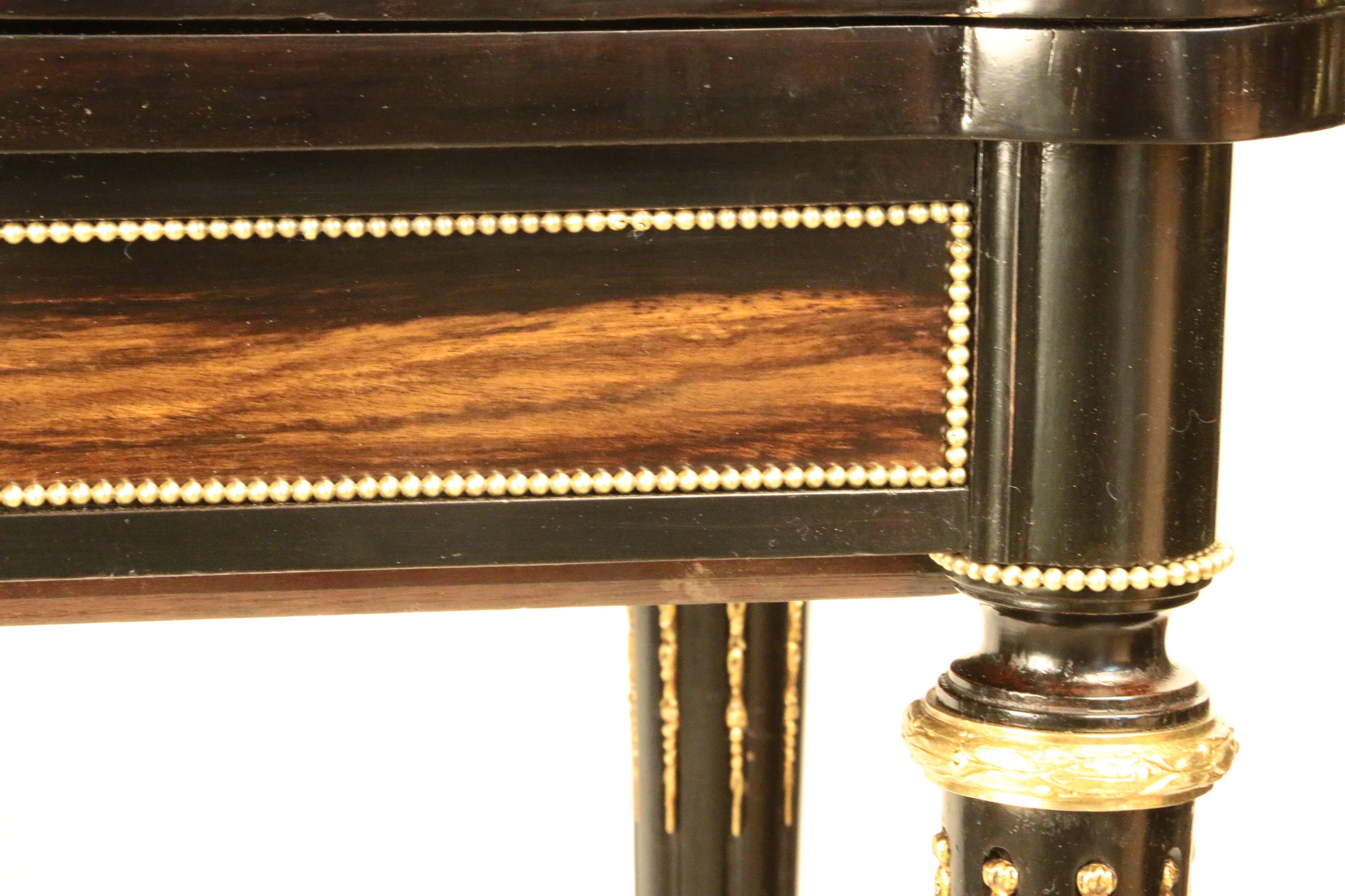 British Louis XVI Style Coromandel and Ebonized Fold-Over Card Table