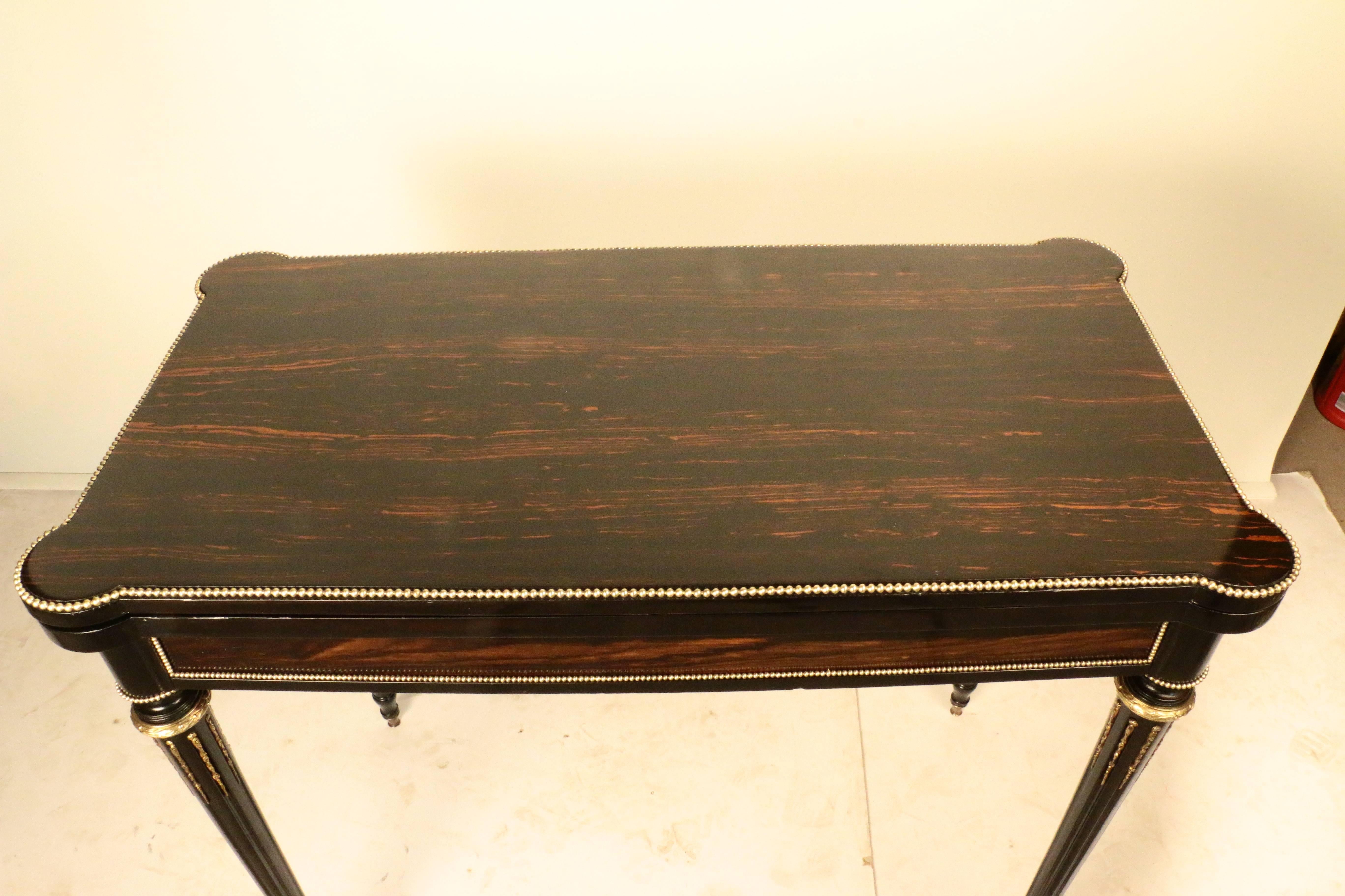 Hand-Crafted Louis XVI Style Coromandel and Ebonized Fold-Over Card Table