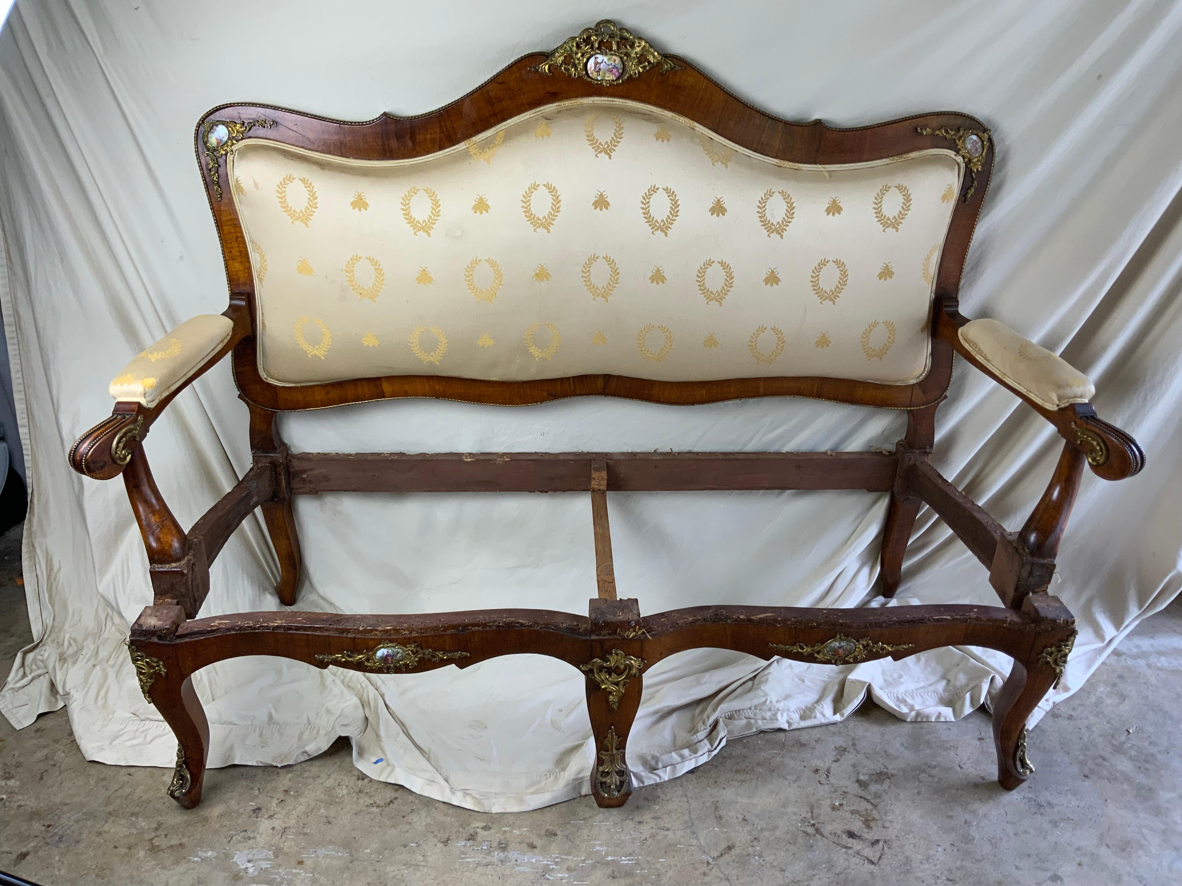 Louis XV1 Walnut Ormolu Settee For Sale 6