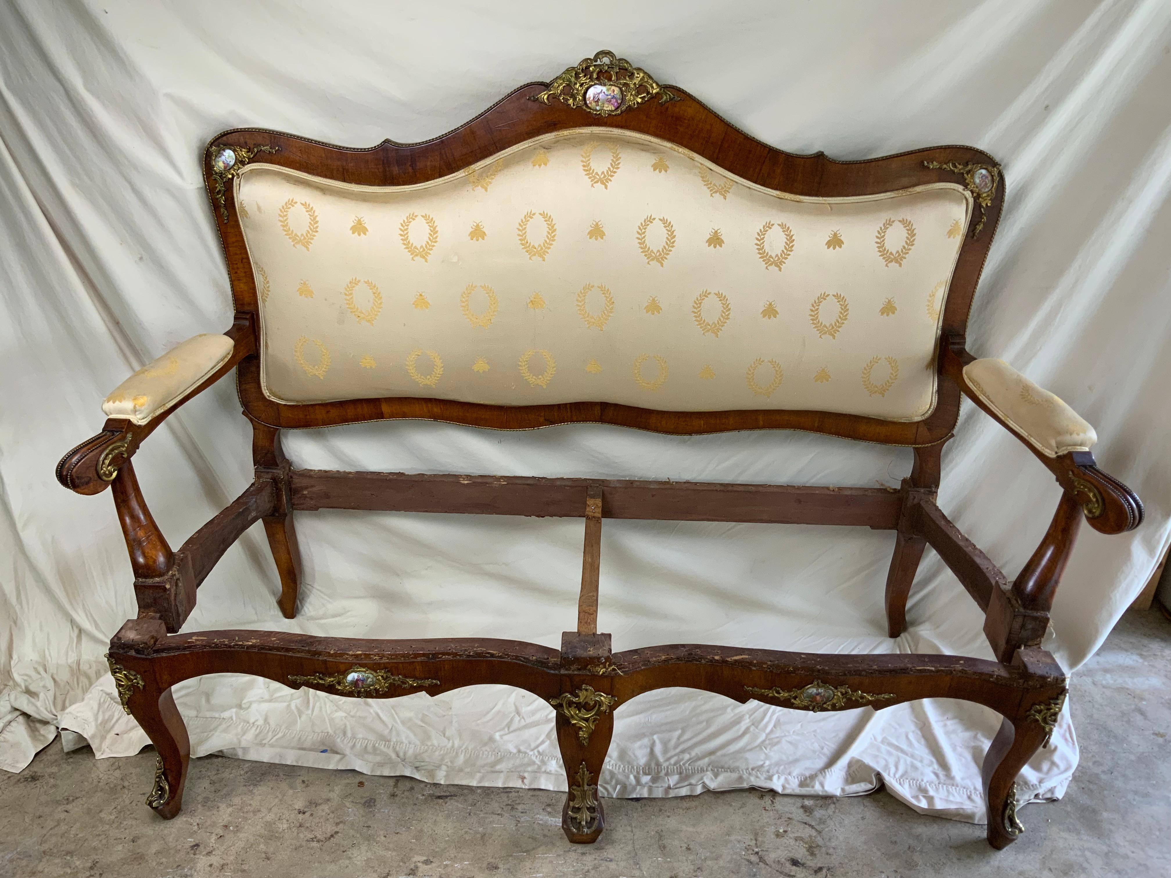 Louis XV1 Walnut Ormolu Settee For Sale 7