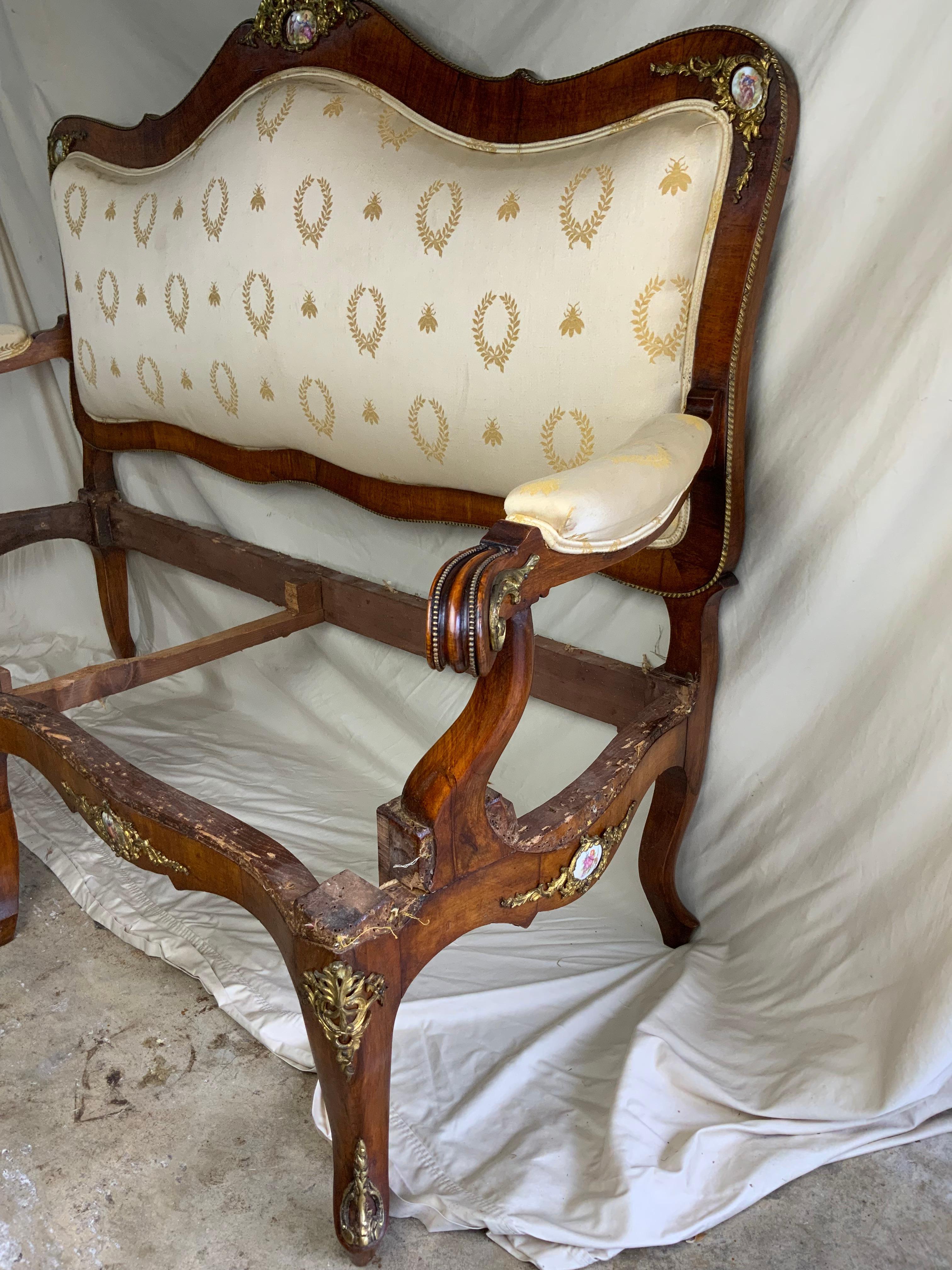 Louis XV1 Walnut Ormolu Settee For Sale 2