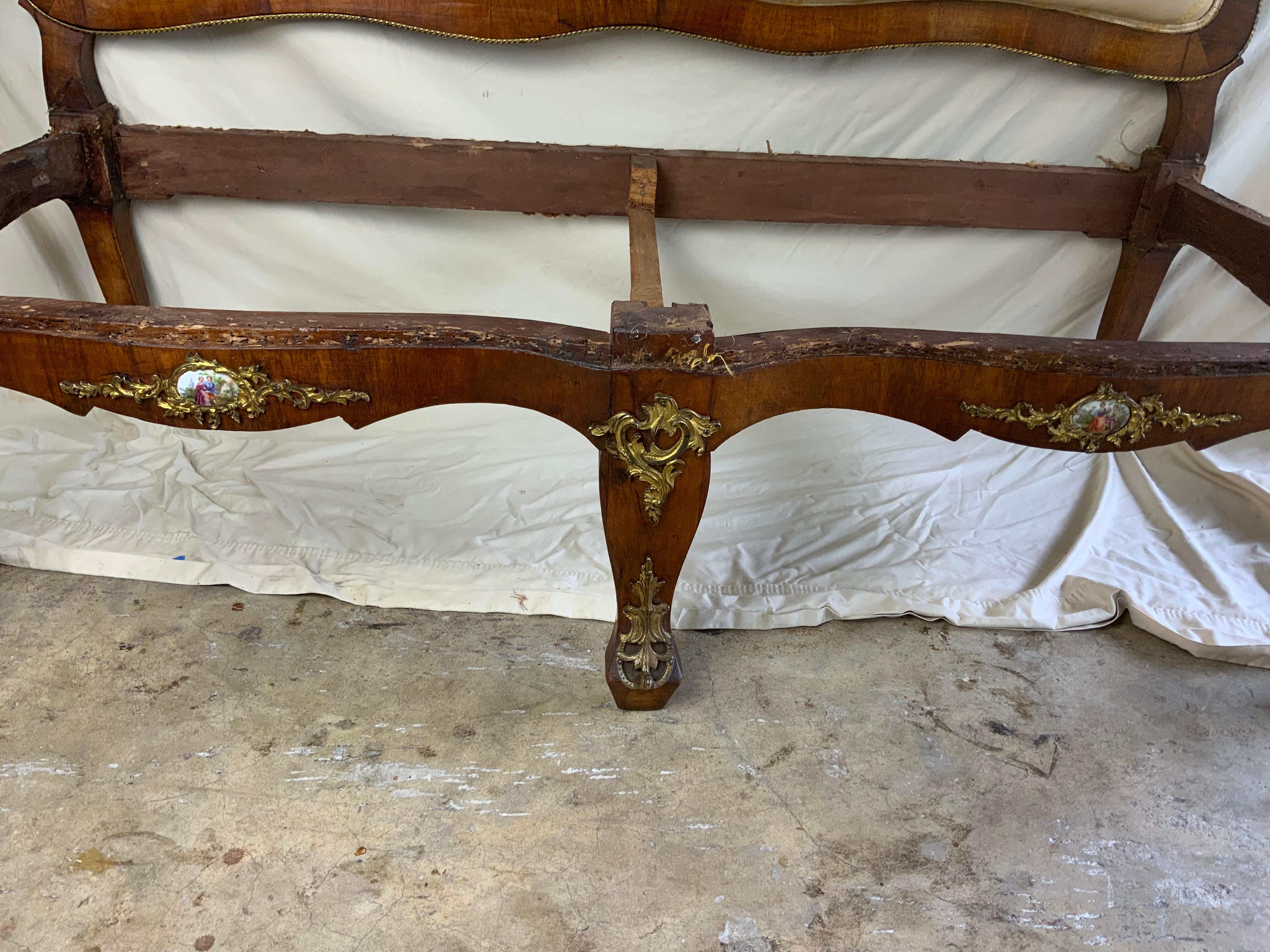 Louis XV1 Walnut Ormolu Settee For Sale 3