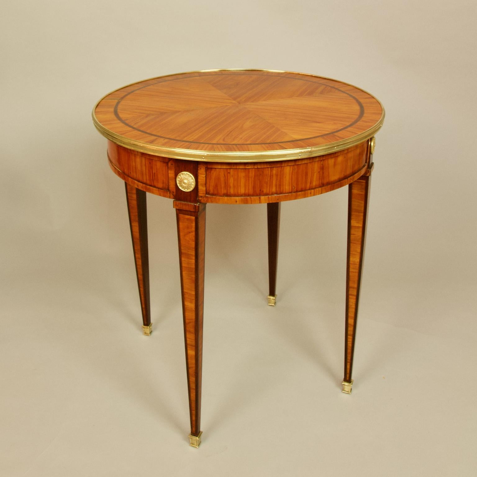 Leather French Louis XVI 18th Century Marquetry Gilt Bronze Round Side Table or Gueridon