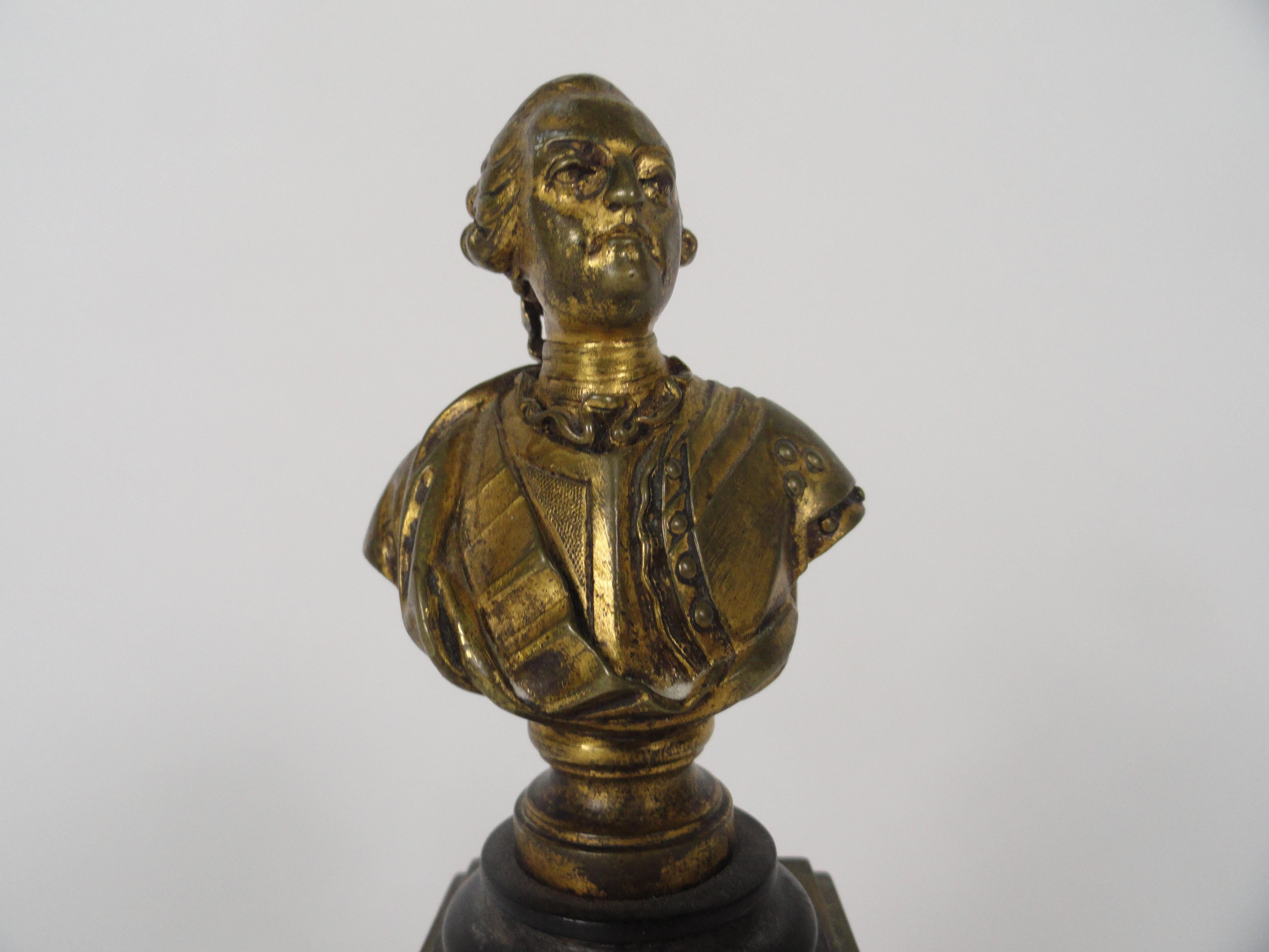 19th century neoclassical style bronze bust of Louis XVI on a black marble base.
