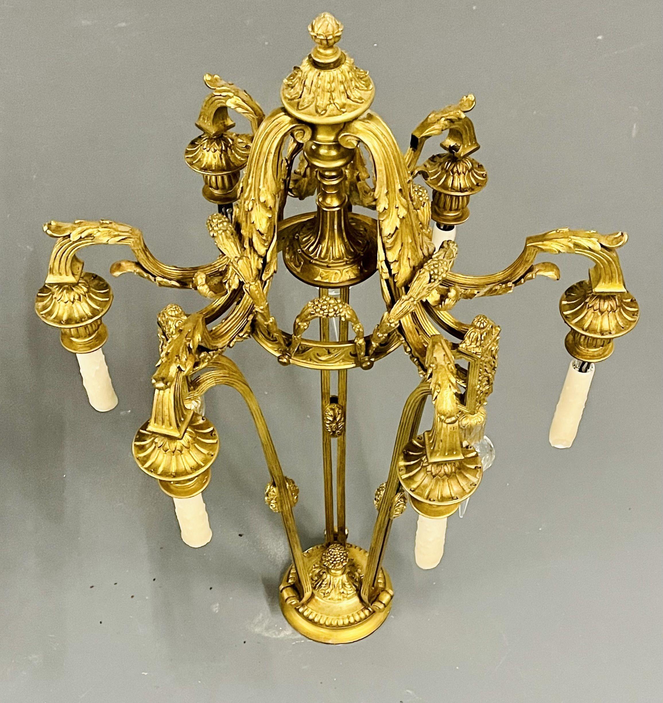 Louis XVI 19th Century Dore Bronze Chandelier, Six Light, Estate Item For Sale 6