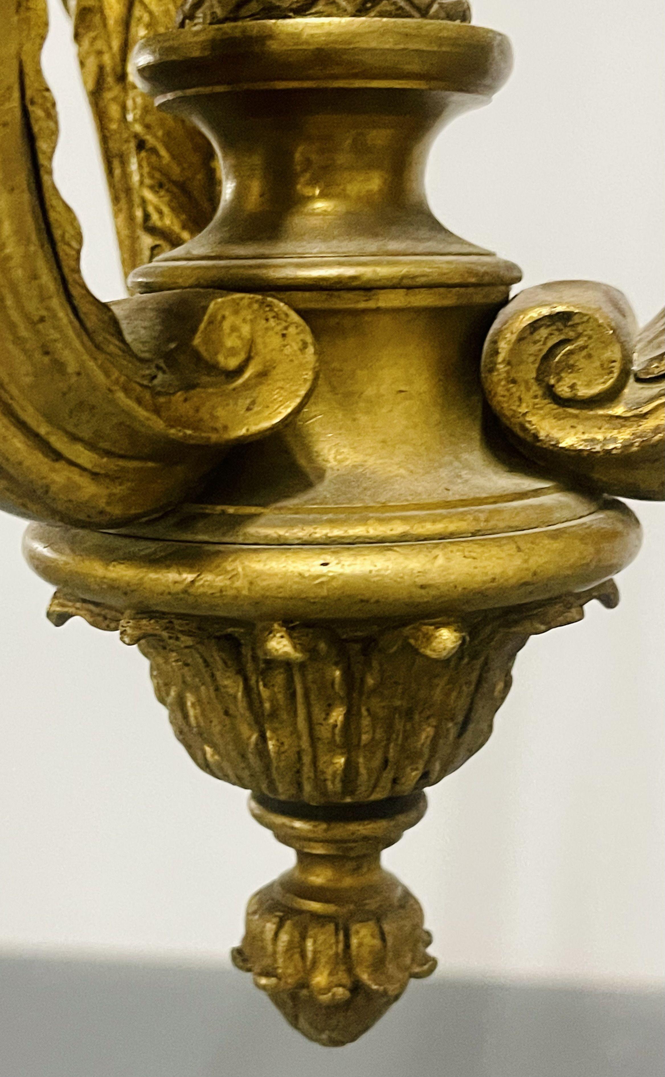 Louis XVI 19th Century Dore Bronze Chandelier, Six Light, Estate Item For Sale 7