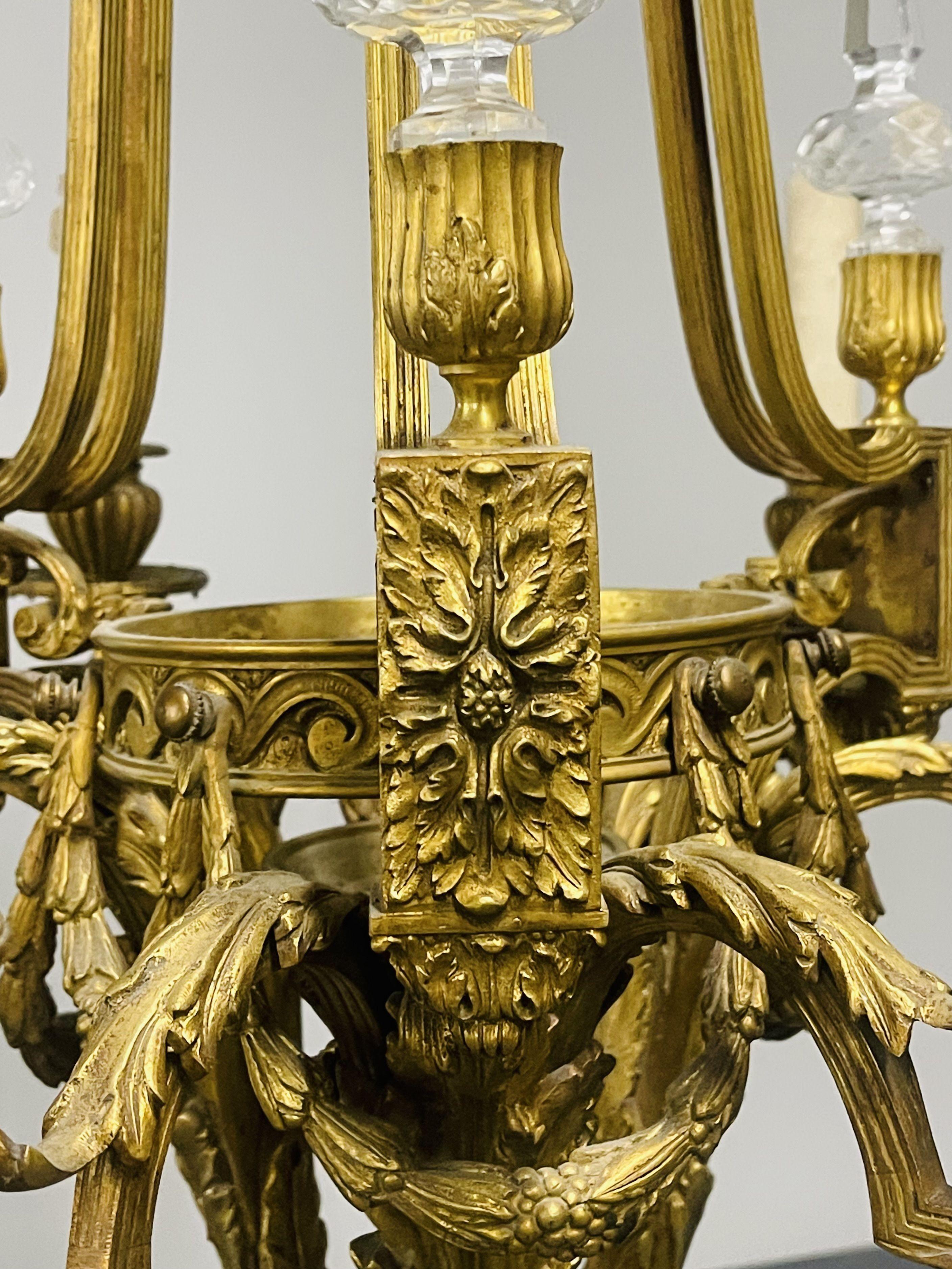 Louis XVI 19th Century Dore Bronze Chandelier, Six Light, Estate Item For Sale 11