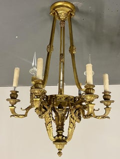 Louis XVI 19th Century Dore Bronze Chandelier, Six Light, Estate Item