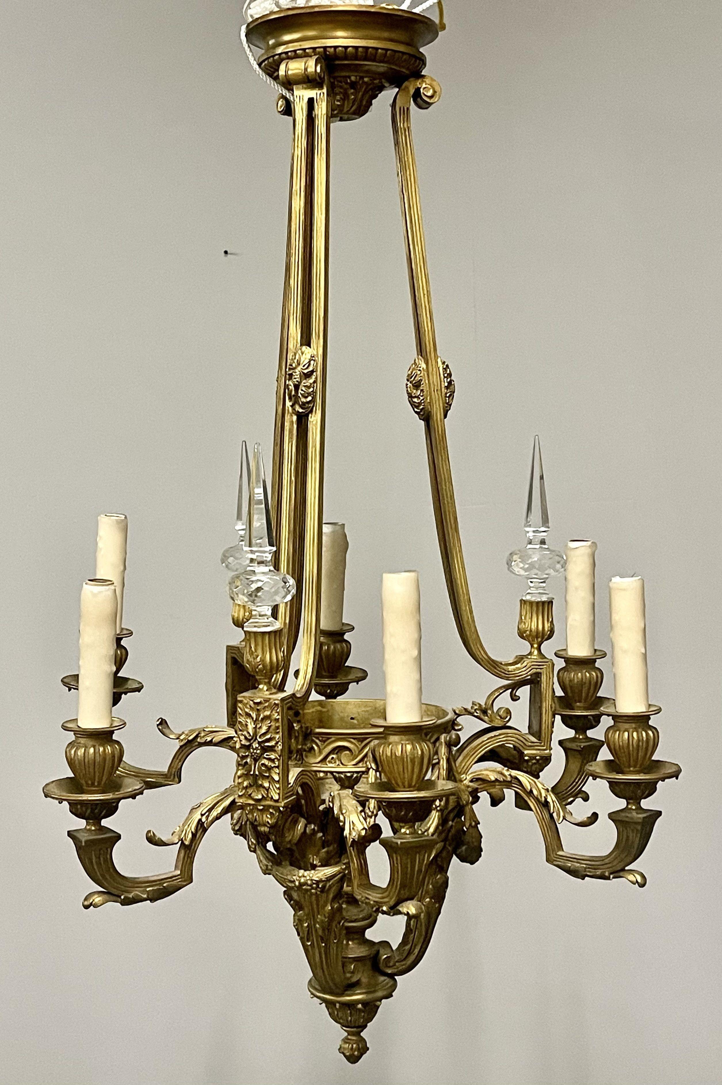 Louis XVI 19th Century Dore Bronze Chandelier, Six Light, Estate Item In Good Condition For Sale In Stamford, CT
