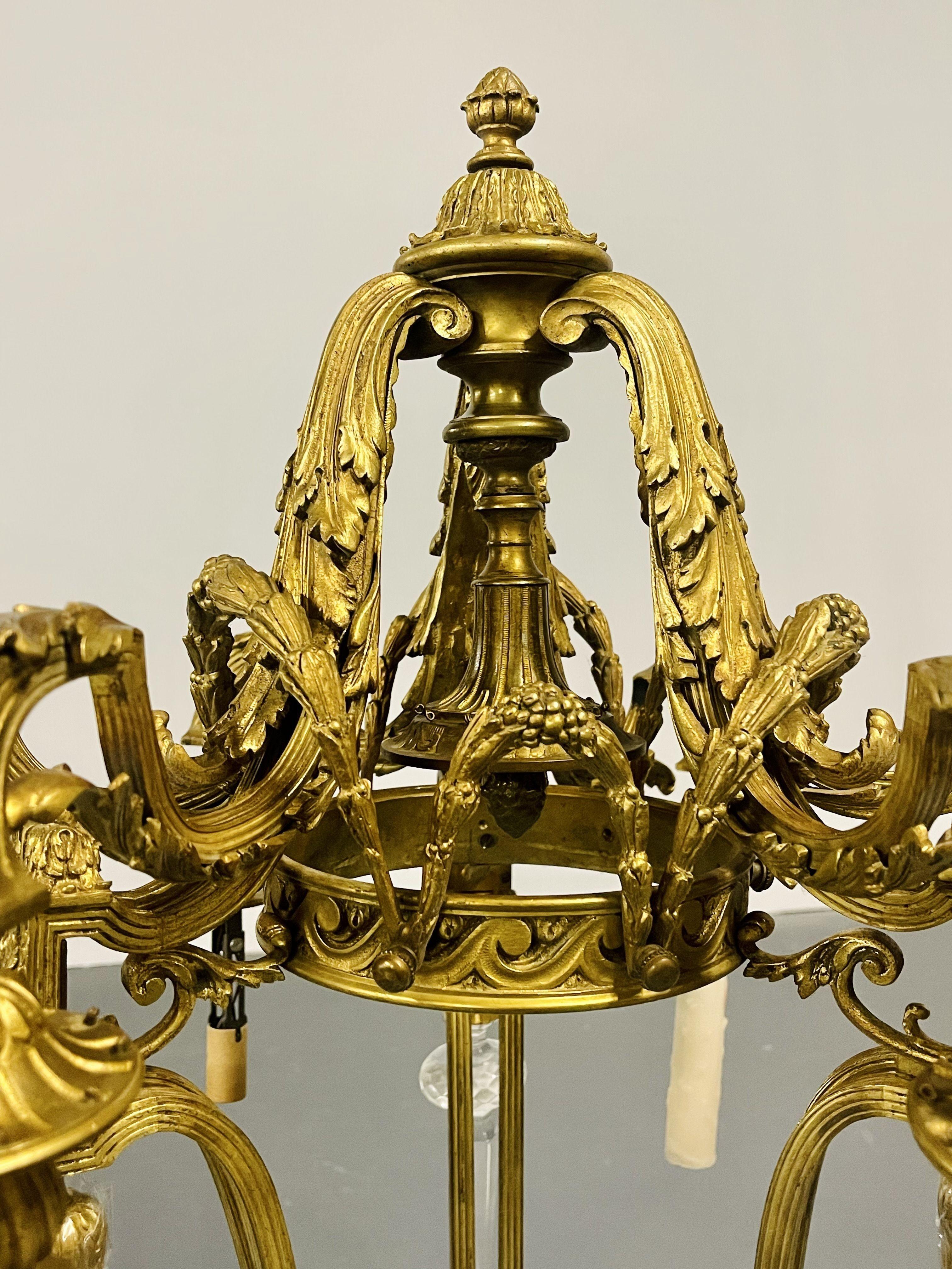 Lustre Louis XVI du 19ème siècle en bronze doré, six lumières, pièce de succession en vente 1