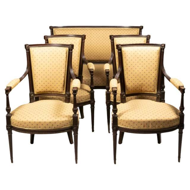 Parlor Set An Anglo-Dutch 19th Century Walnut Carved 5 Piece Parlor Set, After ...